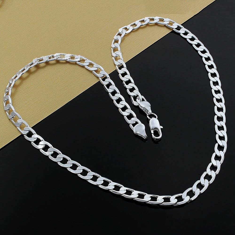 16″-24″ Mens Womens 925 Sterling Silver 8mm Cuban Curb Link Chain Necklace #N223