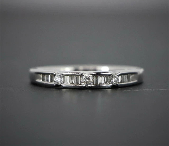 Real Moissanite 1.20Ct Round & Baguette Cut Bridal Band 14K White Gold Plated