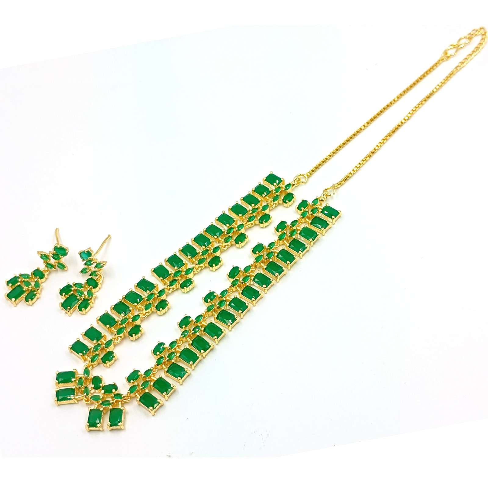 22K Gold Plated South Indian Emerald Necklace Ethnic Bridal Jewelry Set