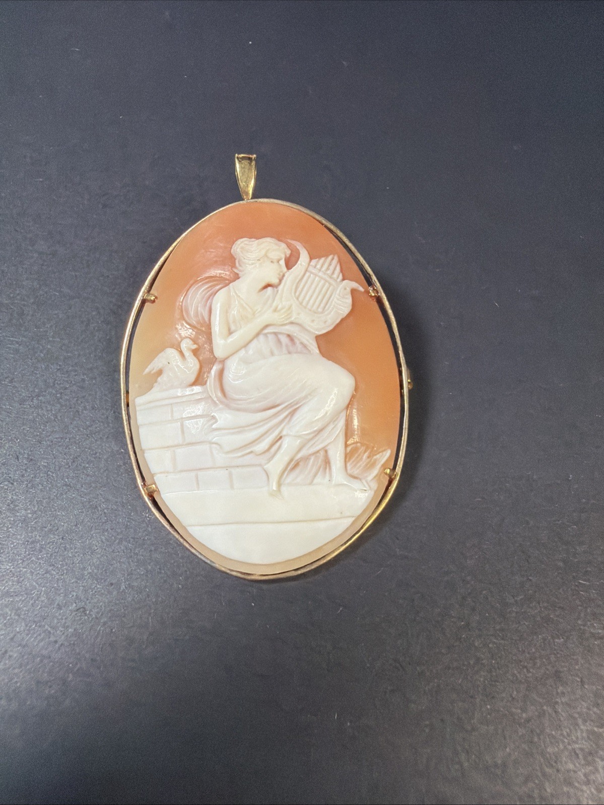 Vintage Brooch – 14K Gold Plated Cameo Lady Brooch/Pendant