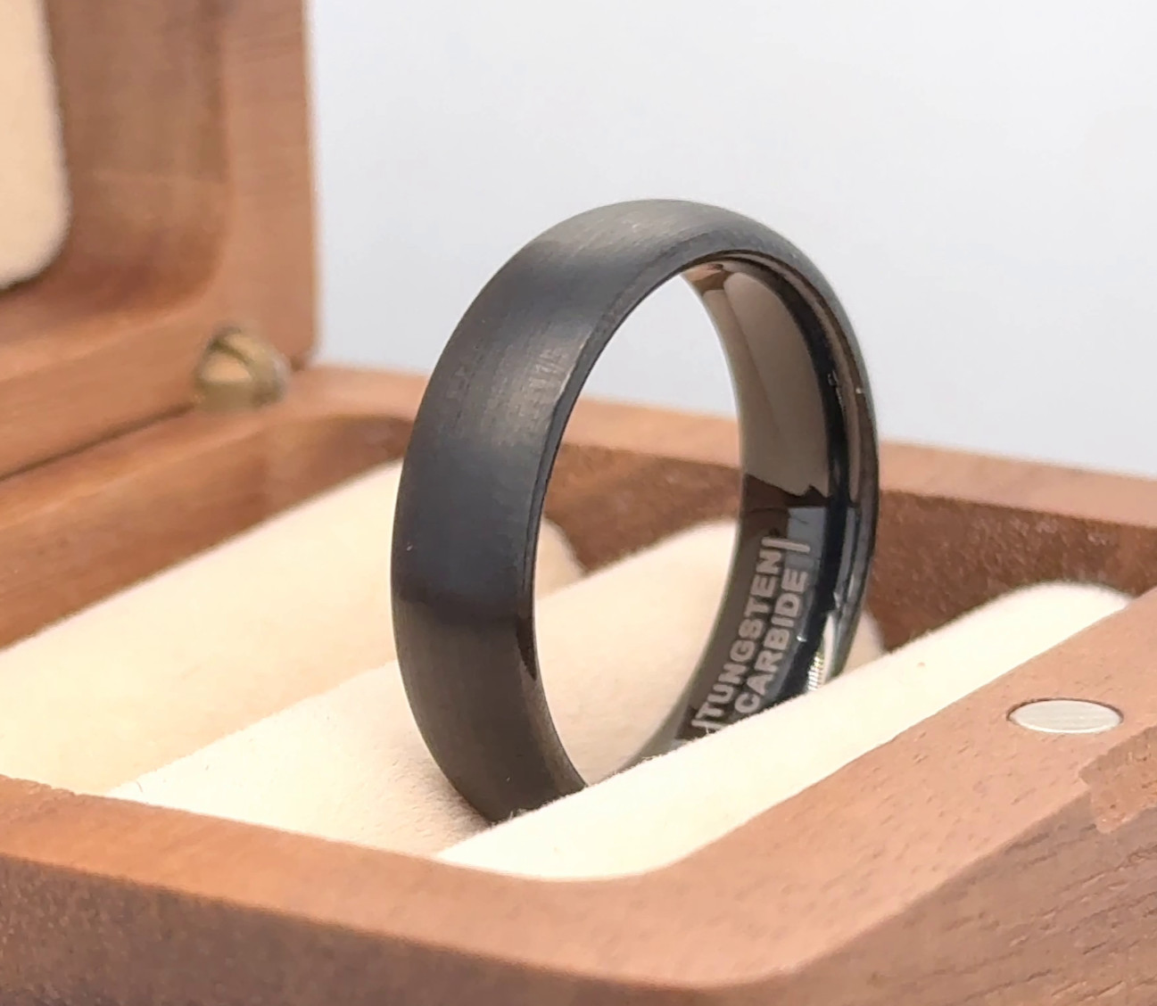 Black Tungsten Engraved Band Brushed Polished Comfort Fit Ring Wife Gifts Band