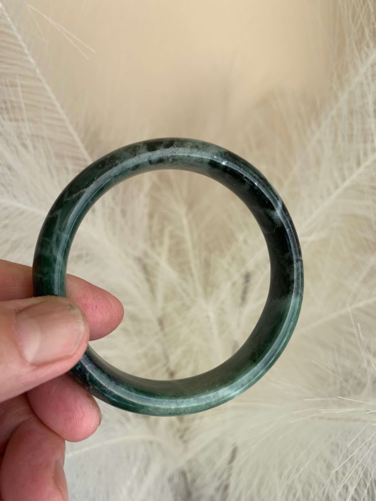 Gorgeous Dark Green Jade Bangle Bracelet Good Fortune Money Luck Protection 61mm