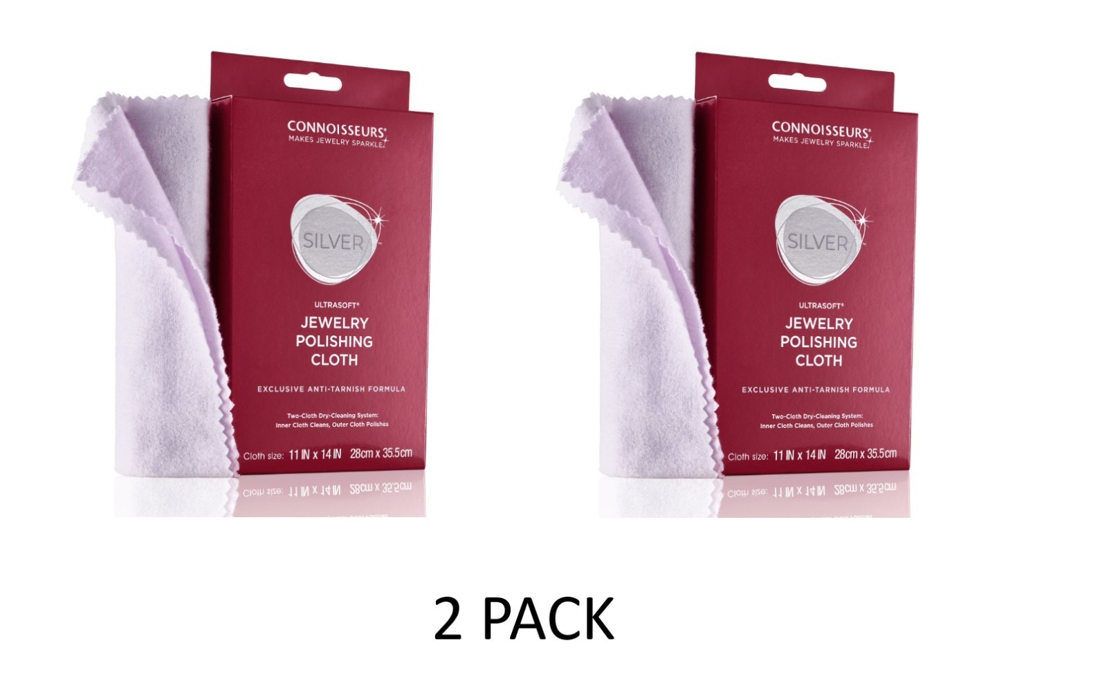 2 PACK Connoisseurs SilverJewelry Polishing Cloth Cleans and Polishes All Silver