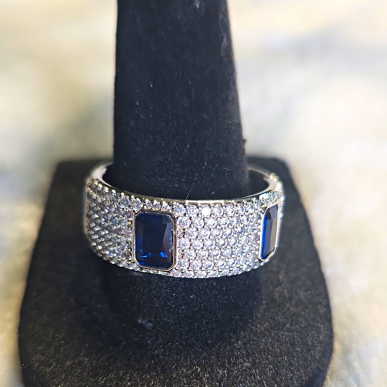 Bomb Party RBP8138 Lab-Created Sapphire On Rhodium “A Statement Piece” Ring Sz 9