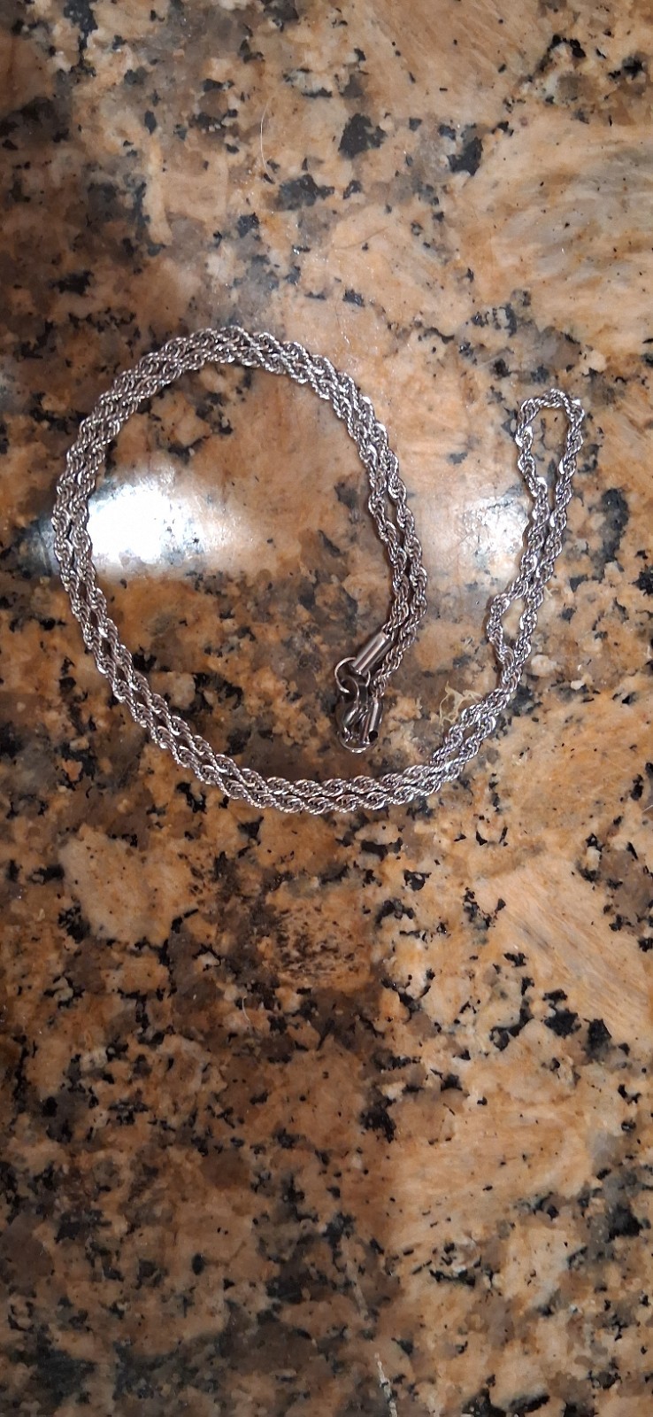 Silver Metal Rope Chain Necklace, Lobster Clasp Closure, No Stones