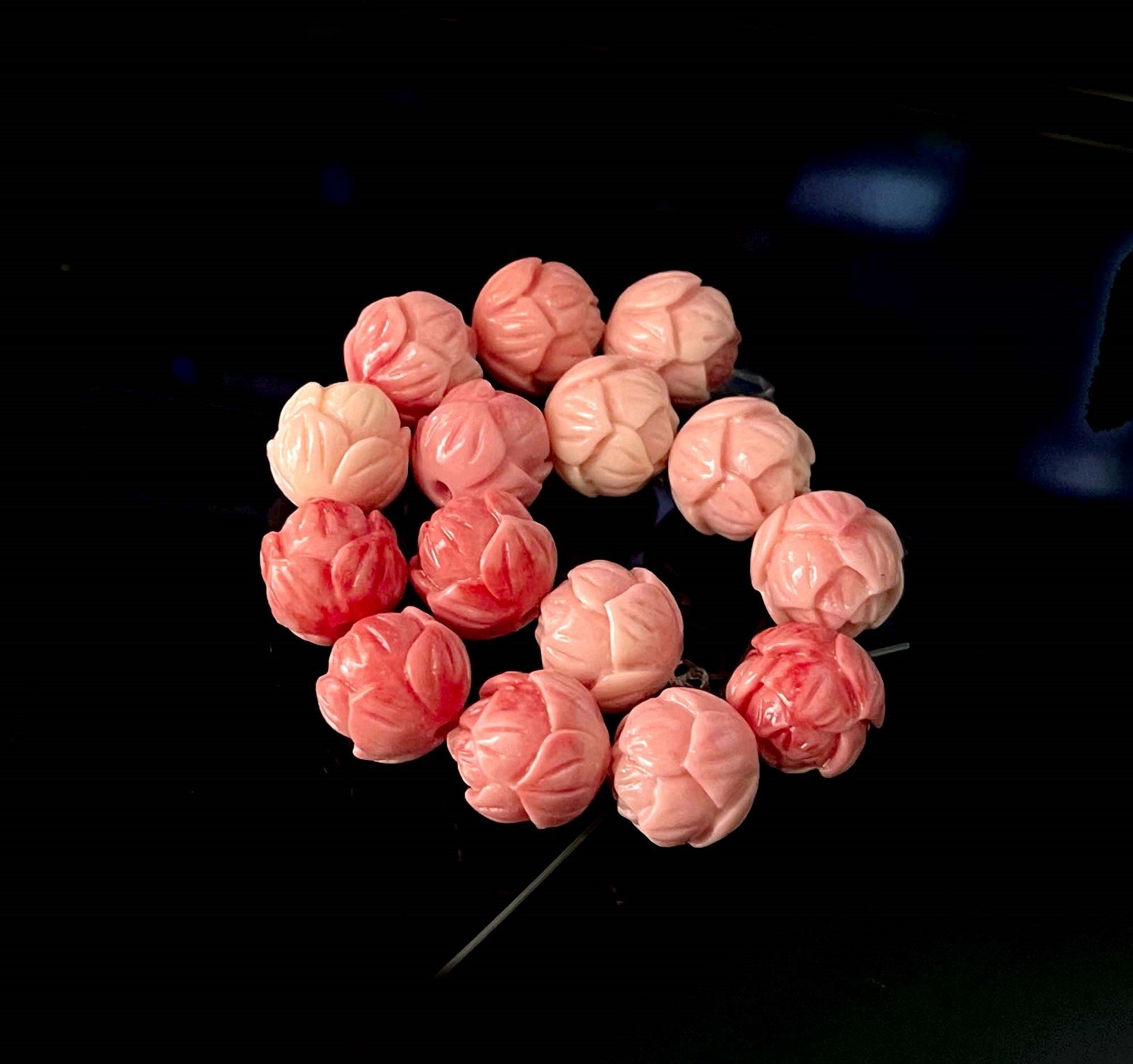 10mm Pink Shell Lotus Flower Round DIY Yoga Buddhist Beads Fluted Giant (15 Pcs)
