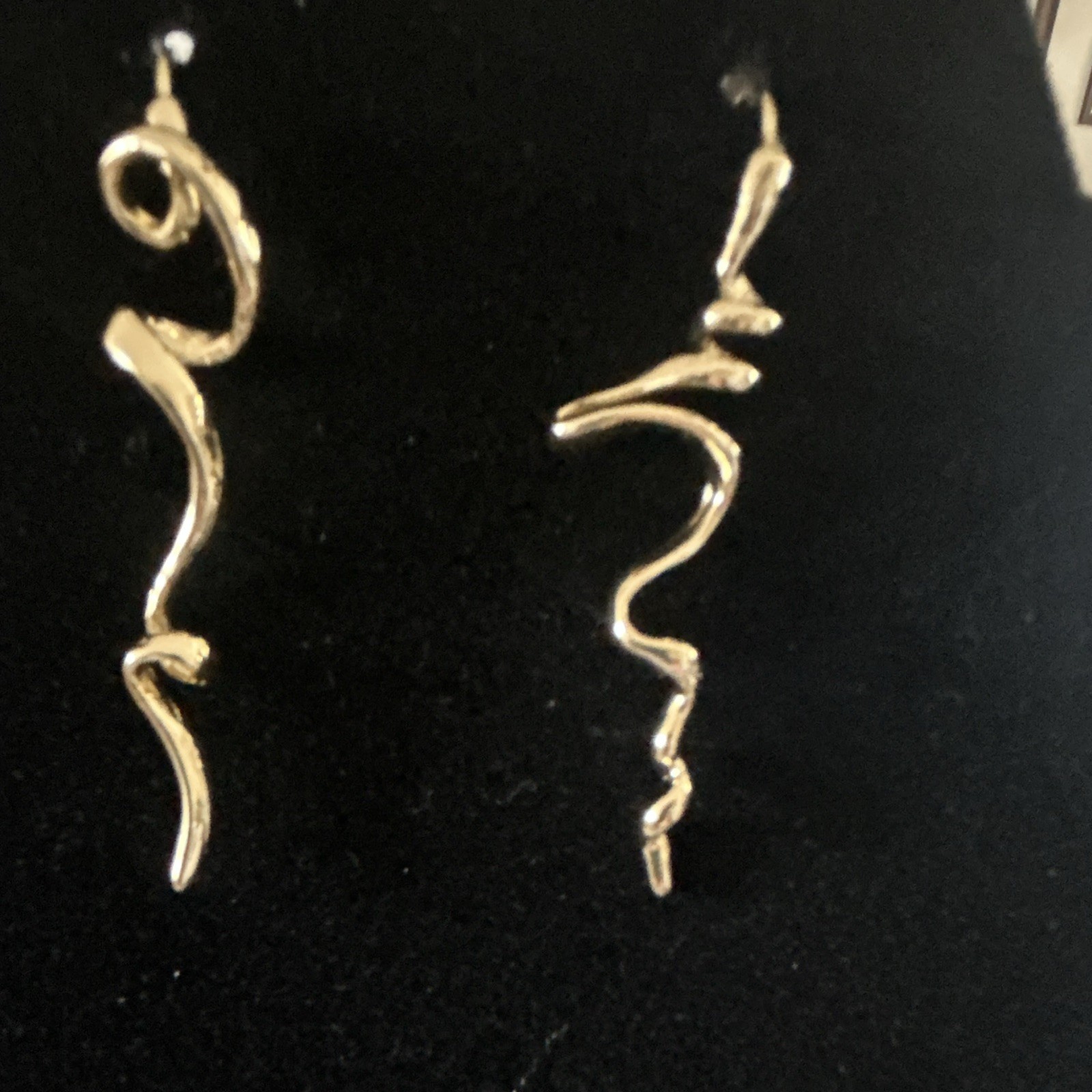 Gold Tone Asymmetrical Swirl Dangle Drop Hook Earrings 2 in