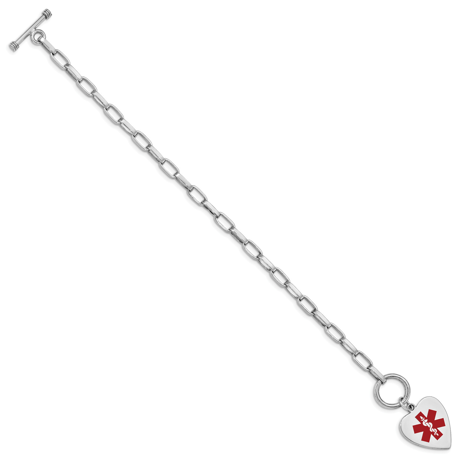 Silver Rhodium Engraveable Enamel Heart Medical ID Bracelet XSM90