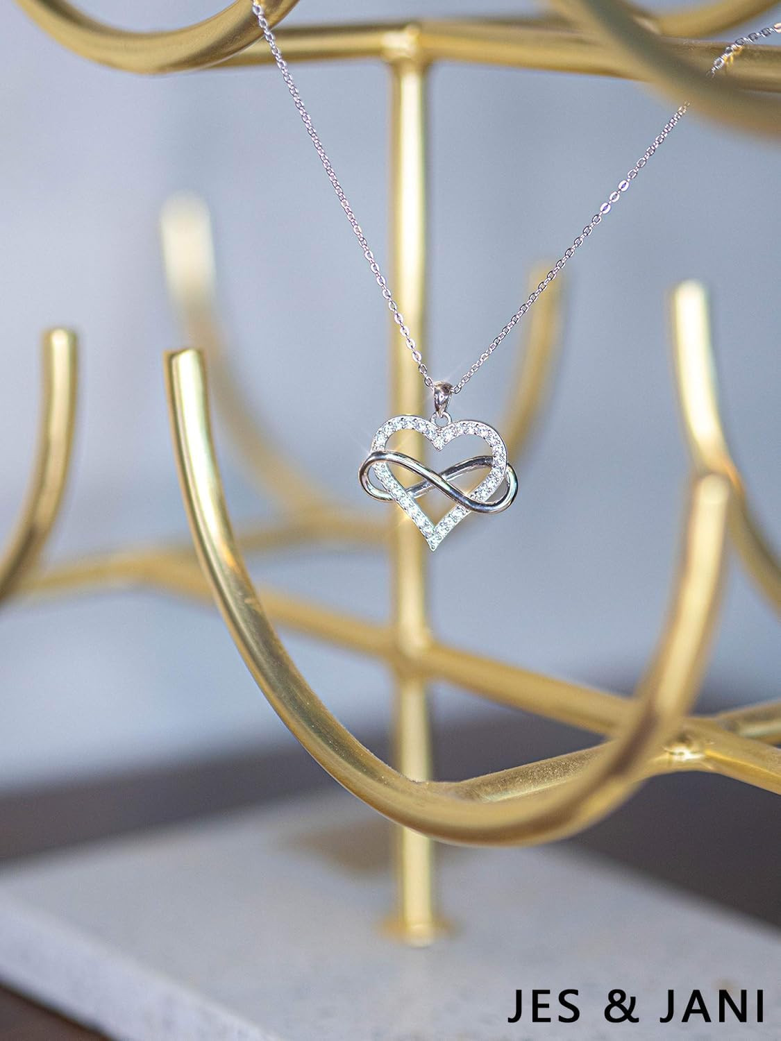 JES & JANI Infinity Heart Necklace for 16″ Chain with 2″ Extender, Silver