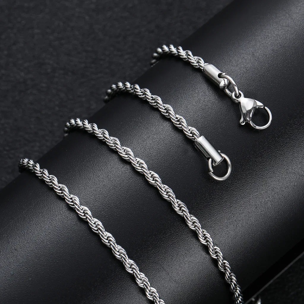 Rope Chain Necklace Silver Stainless Steel 2/3/4/5/6mm 16-30″ Mens Womens – USA
