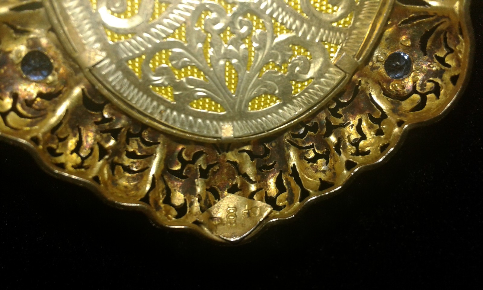 NECKLACE. PAINTED MADONNA signed Walter-1910-1920-SILVER HALLMARKS 800 + GOLD 750