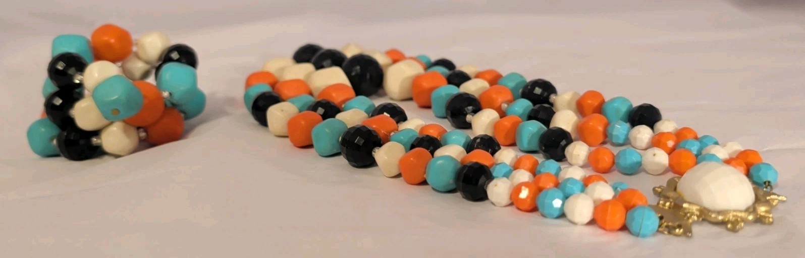 Vintage Multi-Color MCM 3 Strand Beaded Necklace & Single Strand Wrap Bracelet