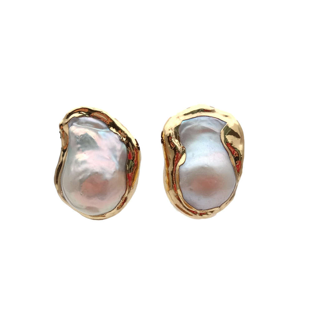 Cultured White Keshi Baroque Pearl Stud Earrings Gold Plated Stud
