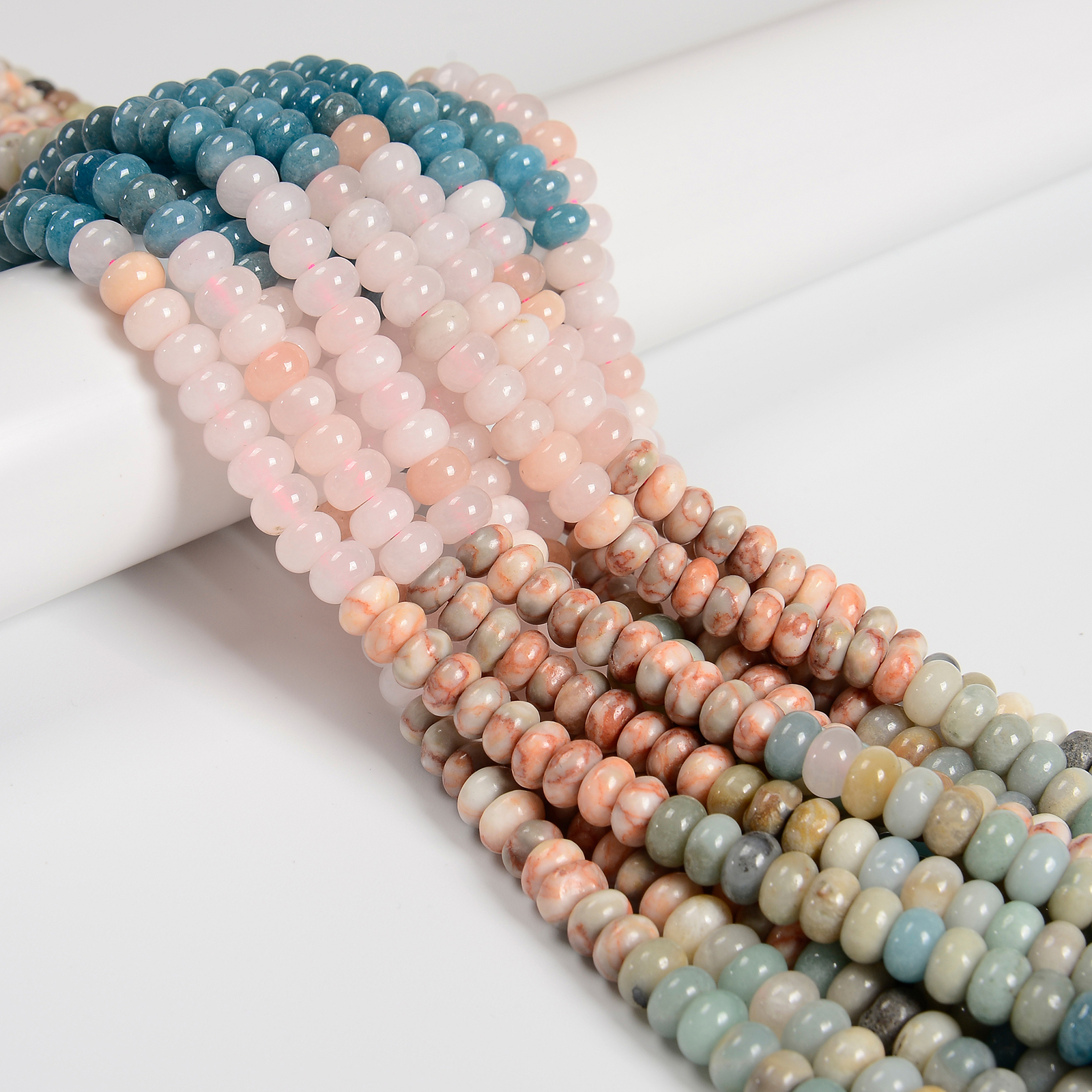 02-Multi-color Gemstone Smooth Rondelle Beads Size 5x8mm 15.5” Strand