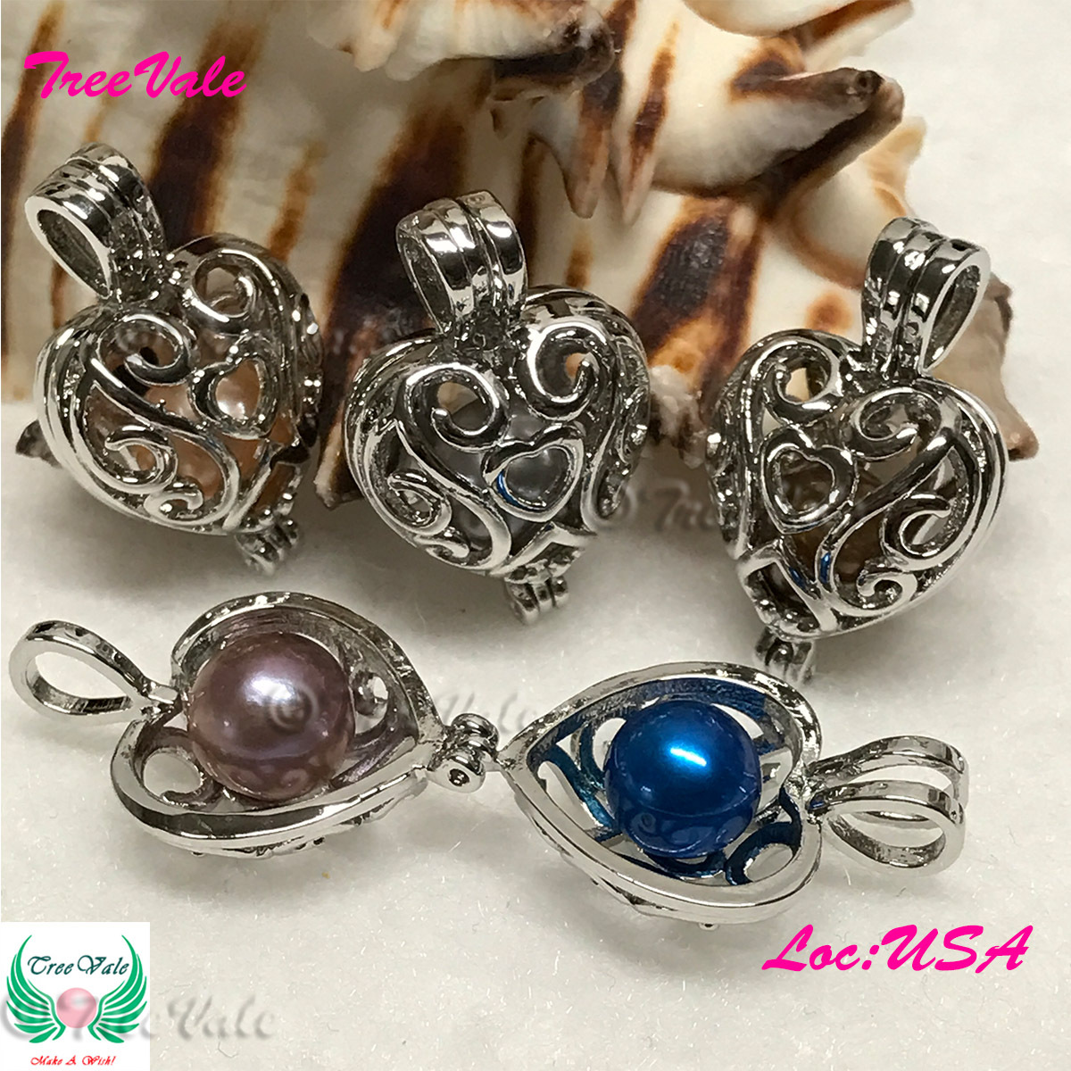 Angel Heart – Silver Plated – Locket Pearl Cage Pendant – Hold 6mm – 8mm Pearl