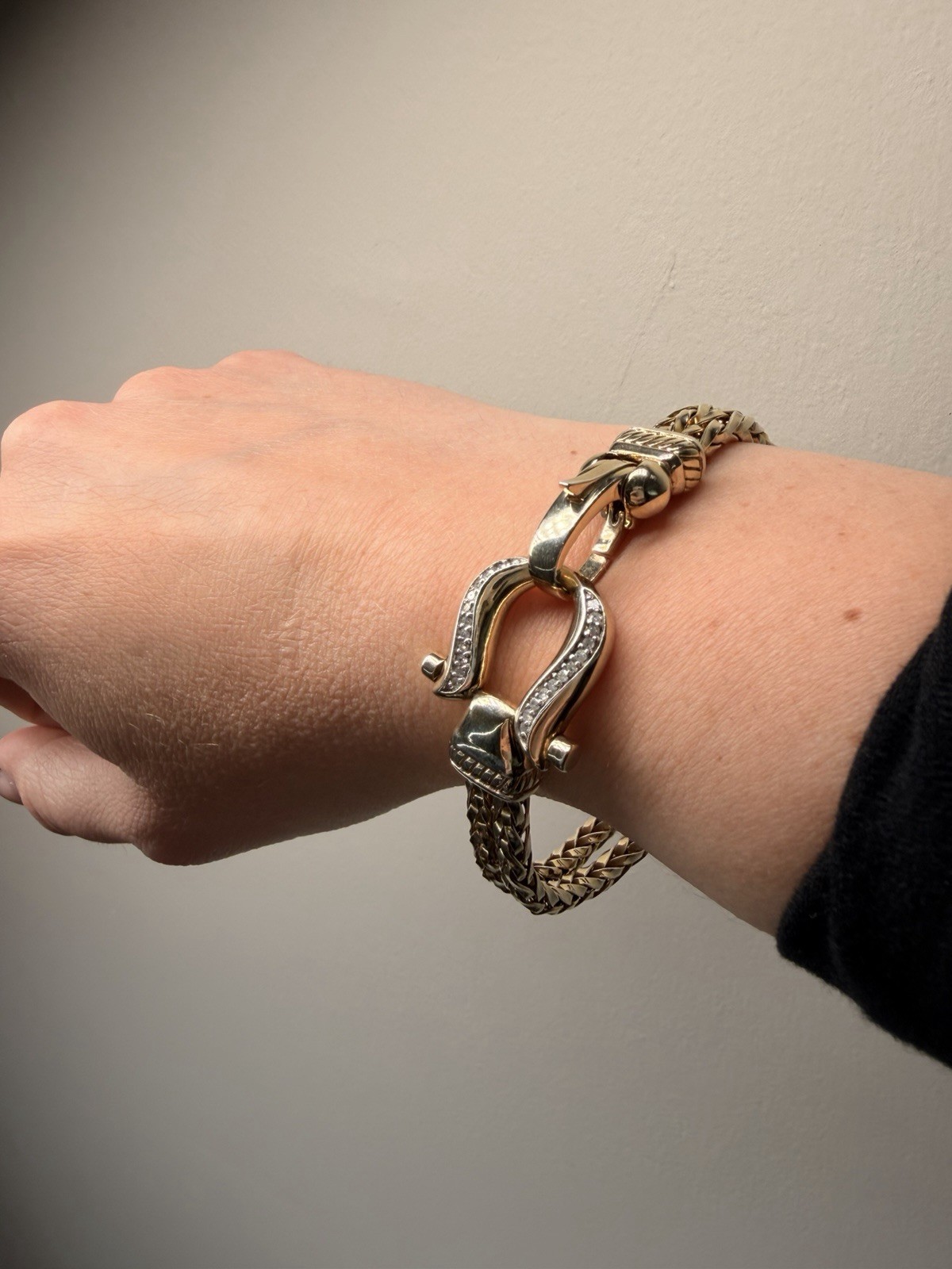 Sterling Silver 925 Horseshoe Diamond Clasp 35 Grams Spiga Wheat Bracelet Rare
