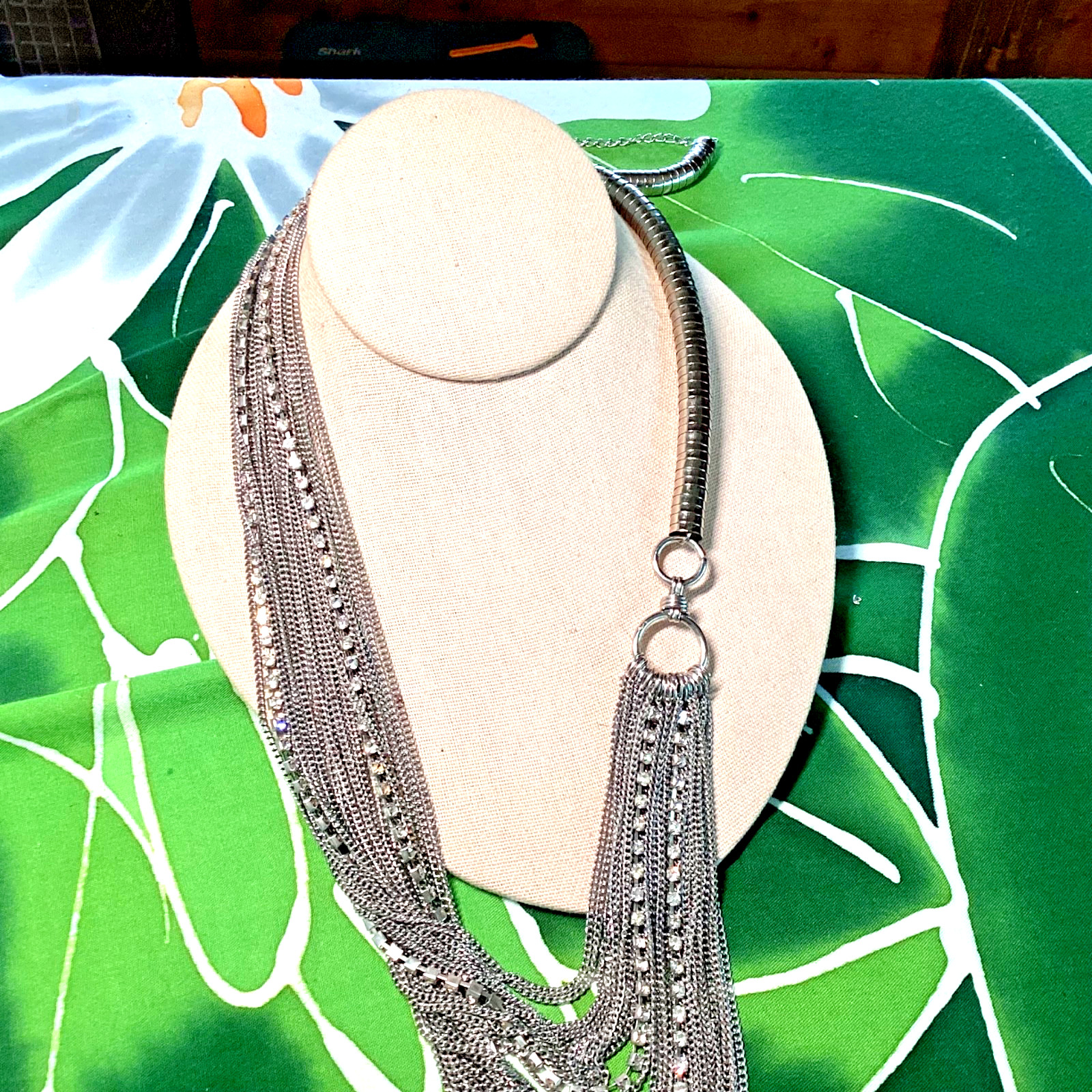 You and i 30 “Silver Tone Multi Layered Clear Crystal Statement Chain Necklace