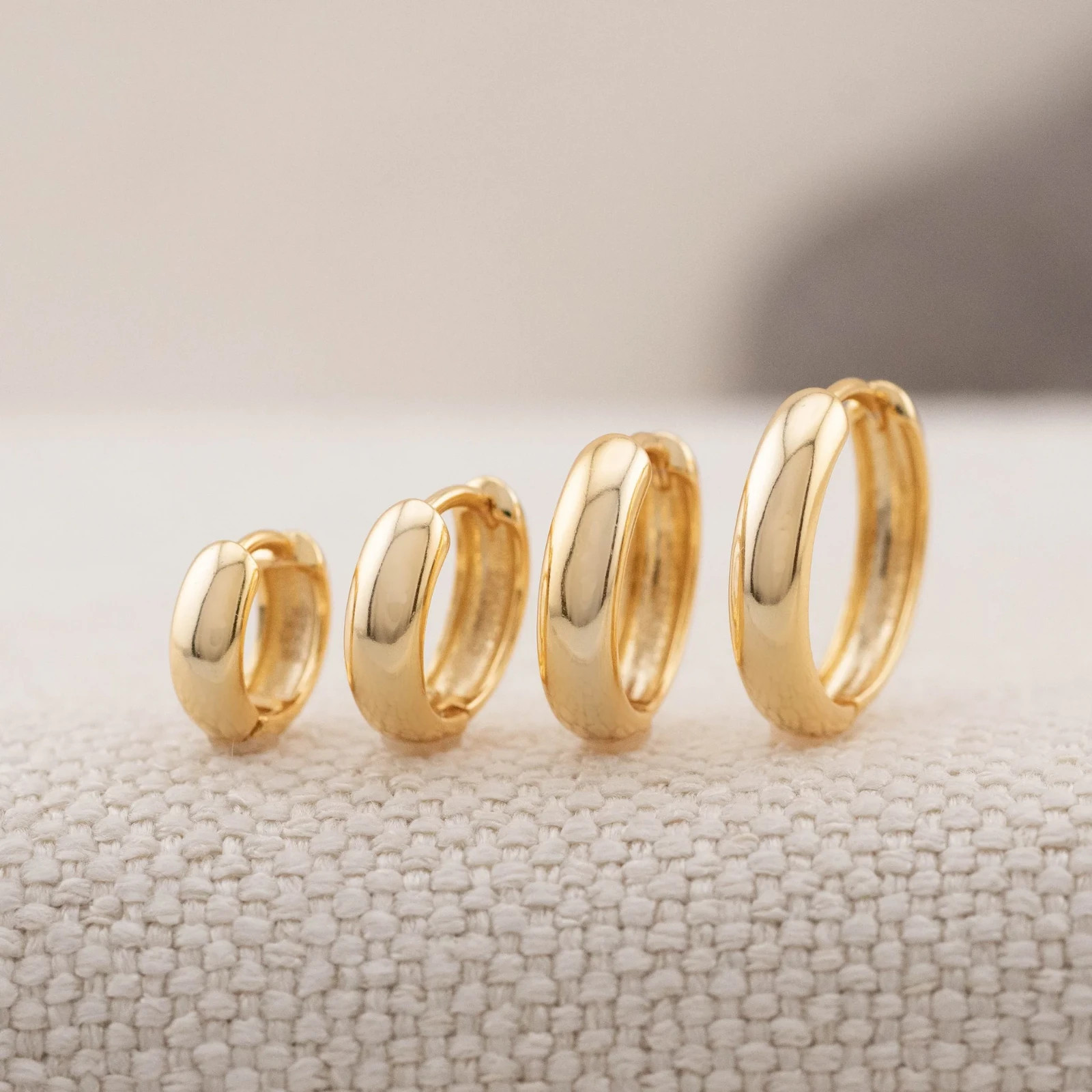 Small chunky huggies 14K gold Vermeil or Solid Sterling Silver 925 Simple hoops
