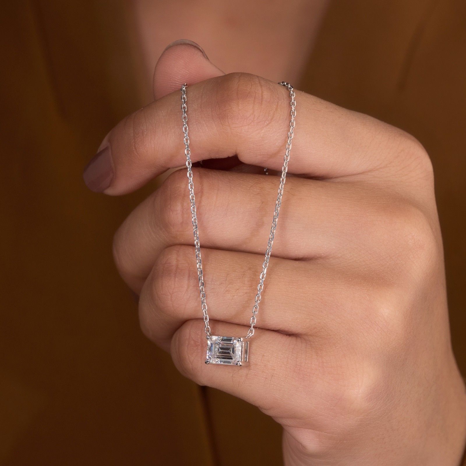 Emerald cut Lab grown diamond pendant necklace | 925 sterling silver