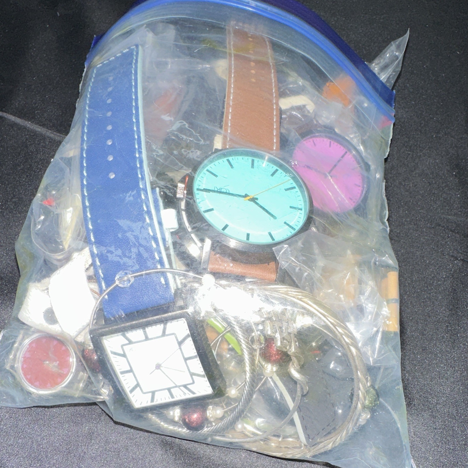 Lot Assorted Quartz Analog Wristwatches, Leather Strap, 12-Hour Dial Round