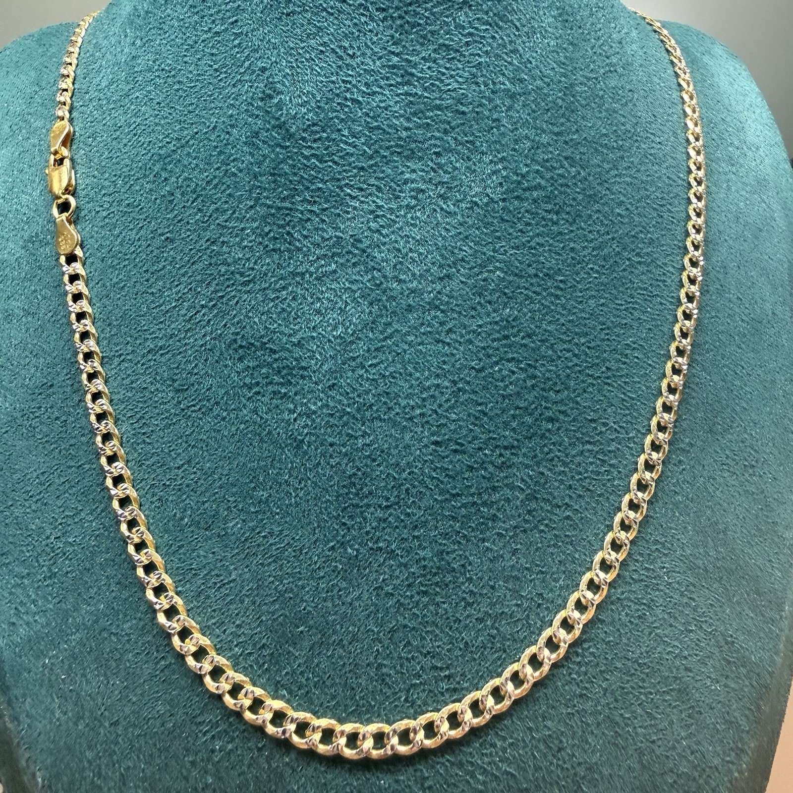 Curb Diamond Cut Chain Gold Plated Solid 925 Silver Two Tone ITALY 22” 3.6mm