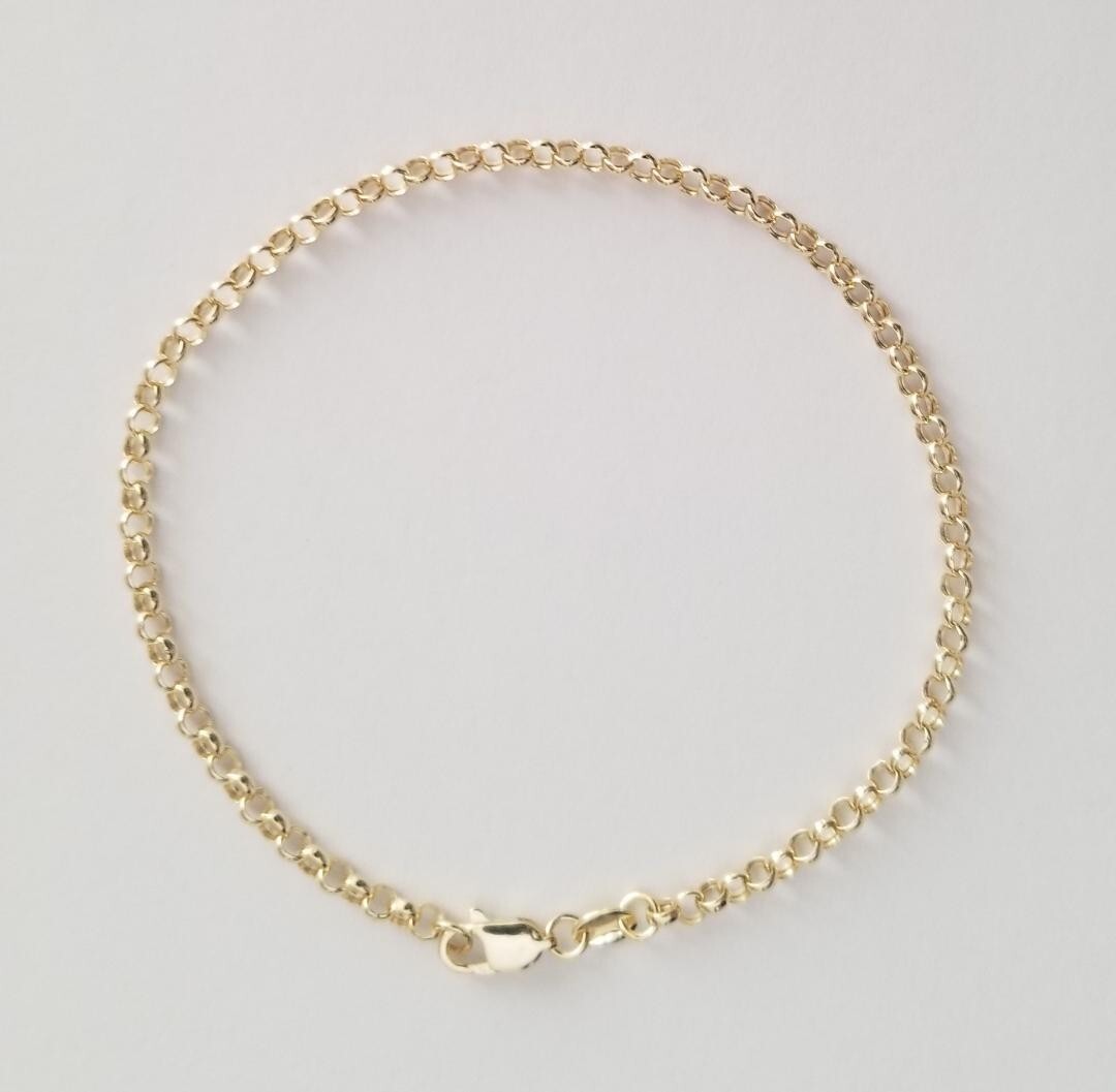 14K Real Yellow Gold Rolo Link Chain Bracelet 7″-2.9 mm