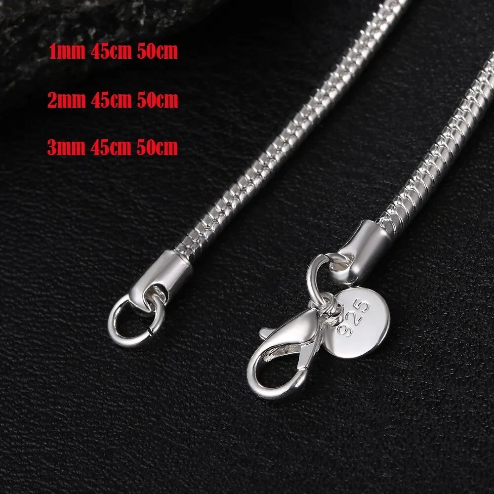 925 Sterling Silver Snake Chain Necklace 1MM 2MM 3MM Thin Dainty Chain 40-75CM