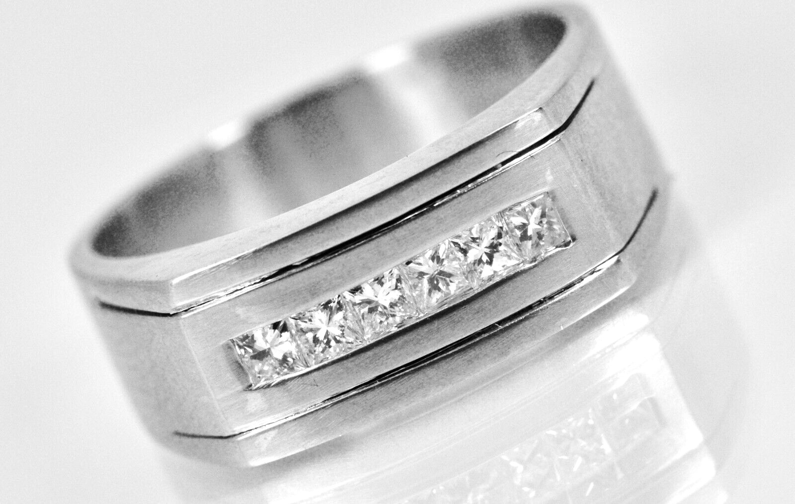 .50ctw Princess Cut Diamond Cluster Set Men’s Band Ring 14K White Gold Lot 4