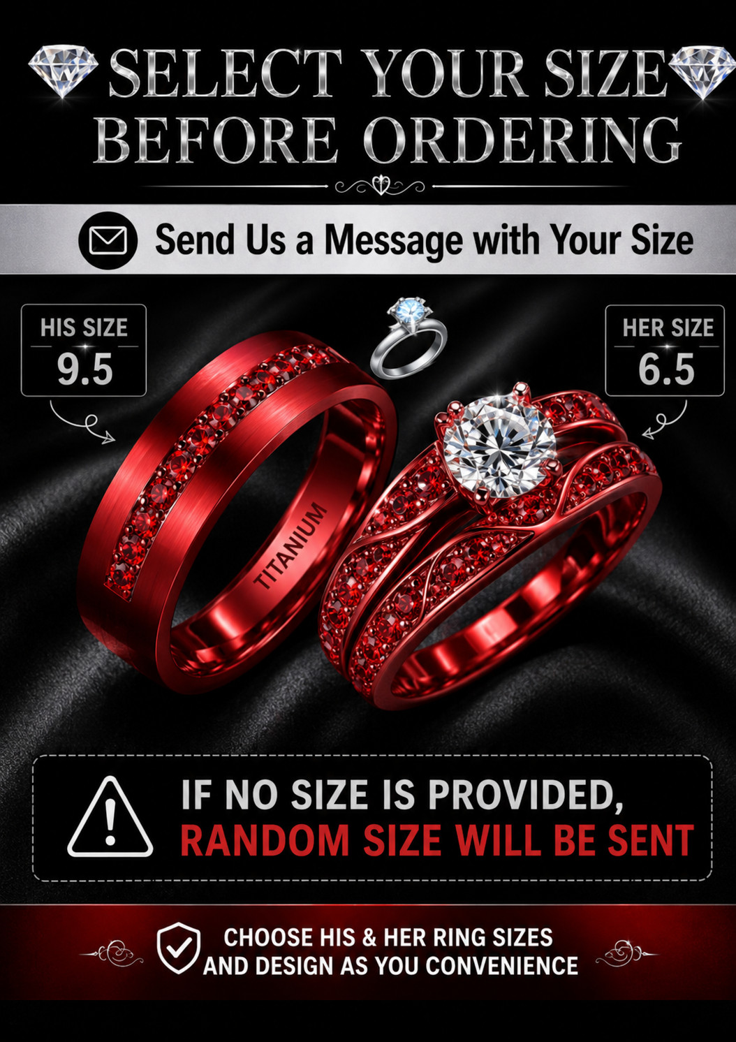 Enchanting Red Black Couple Ring His/Her Made for Lovers Valentine’s Day Edition