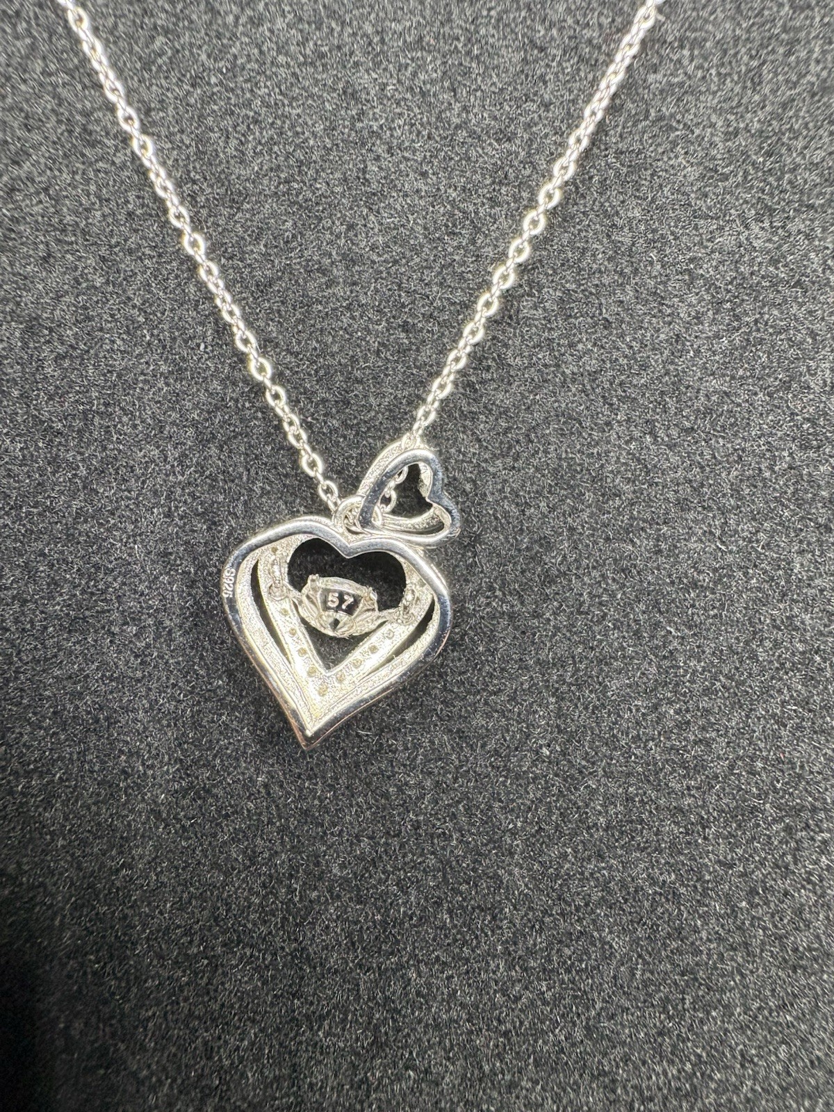 “Heart Charm Pendant Necklace” Moissanite 925 16in-18in Adjustable