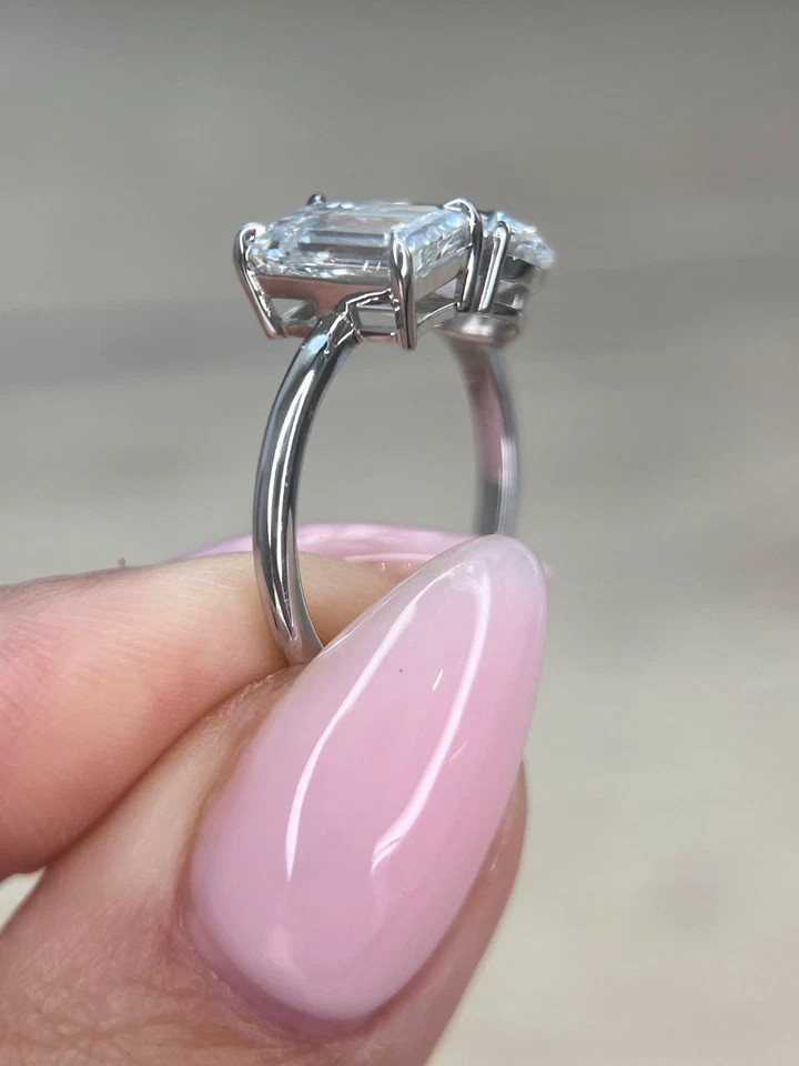 Pear & Emerald Cut Diamond Ring 14k White Gold 4 Ct Lab Grown IGI VVS E F