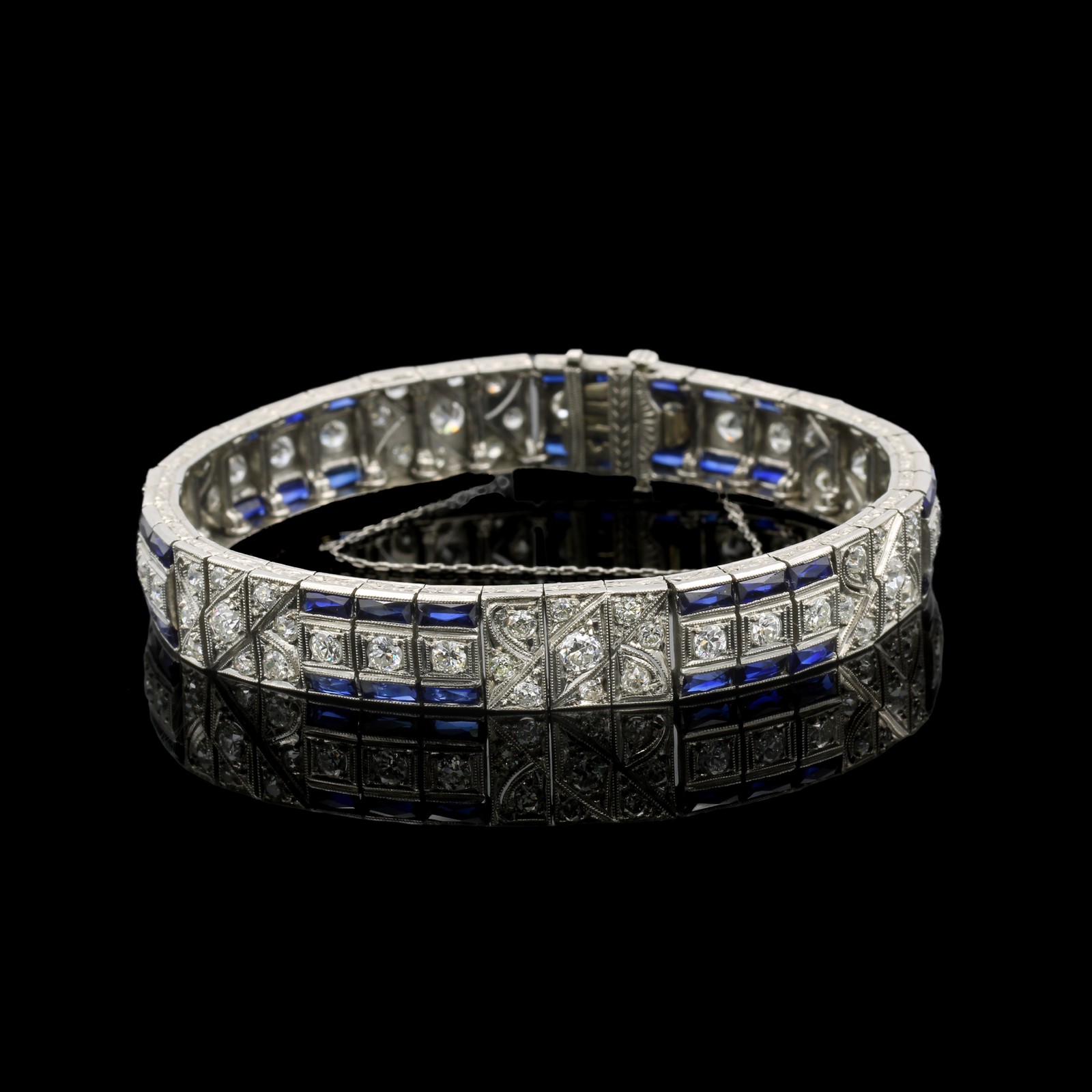 Art Deco 950 Platinum & 4ctw Diamond Die Struck 6.75in Link Bracelet #E233-1H