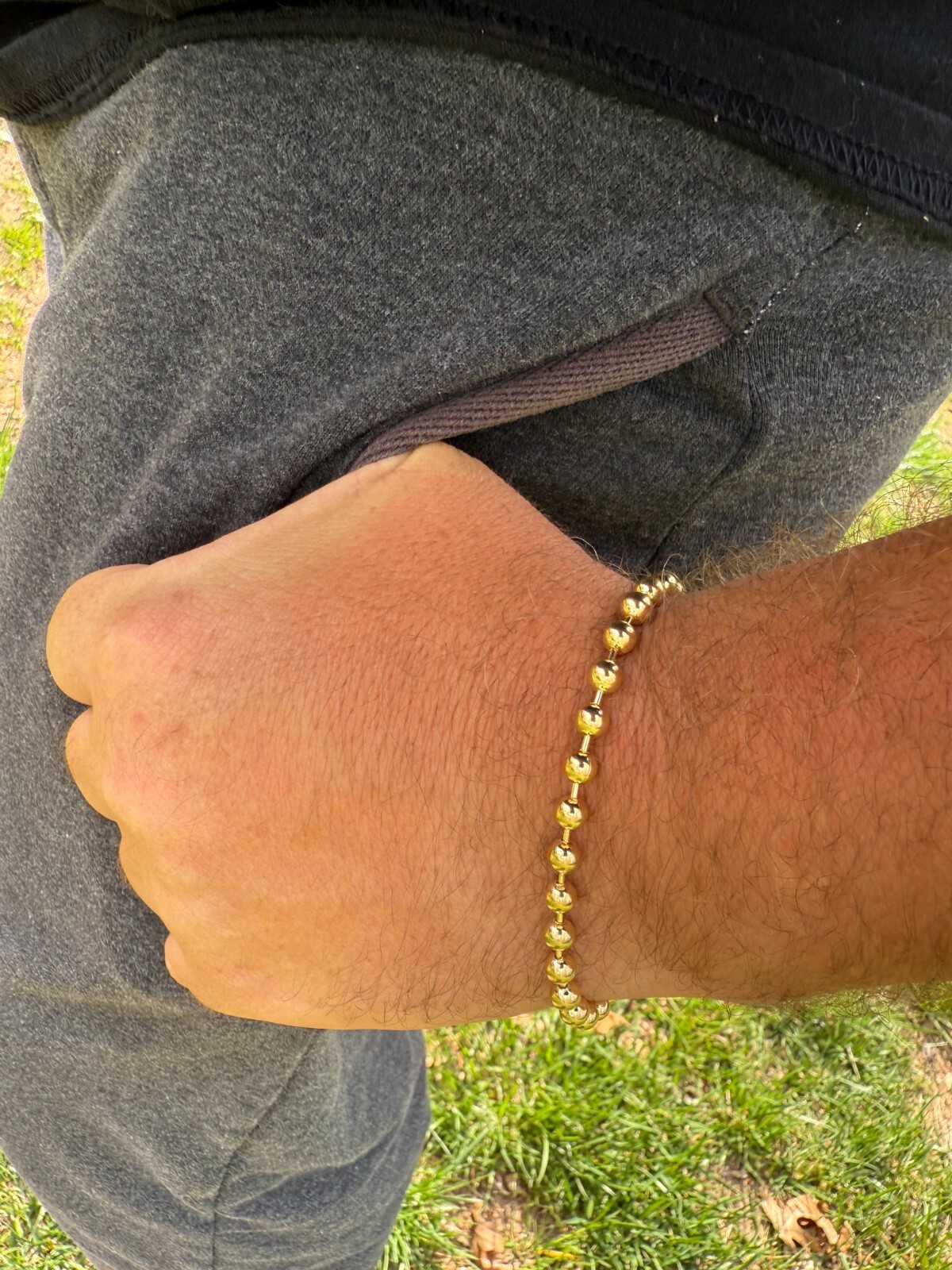 Men’s Solid 14k Gold Over 925 Silver Ball Bead Bracelet 5mm Thick Beads – 8″