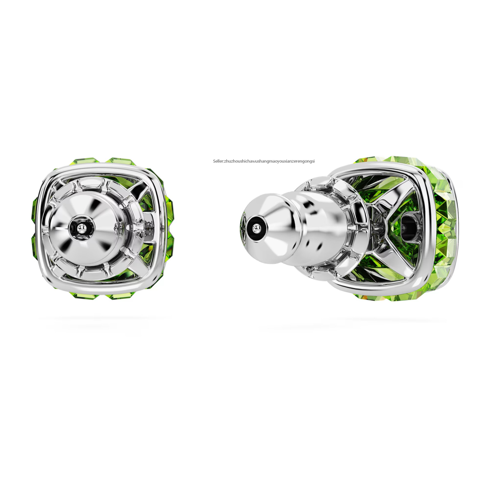Birthstone Green Rhodium Plated Stud Earrings Square Cut August New