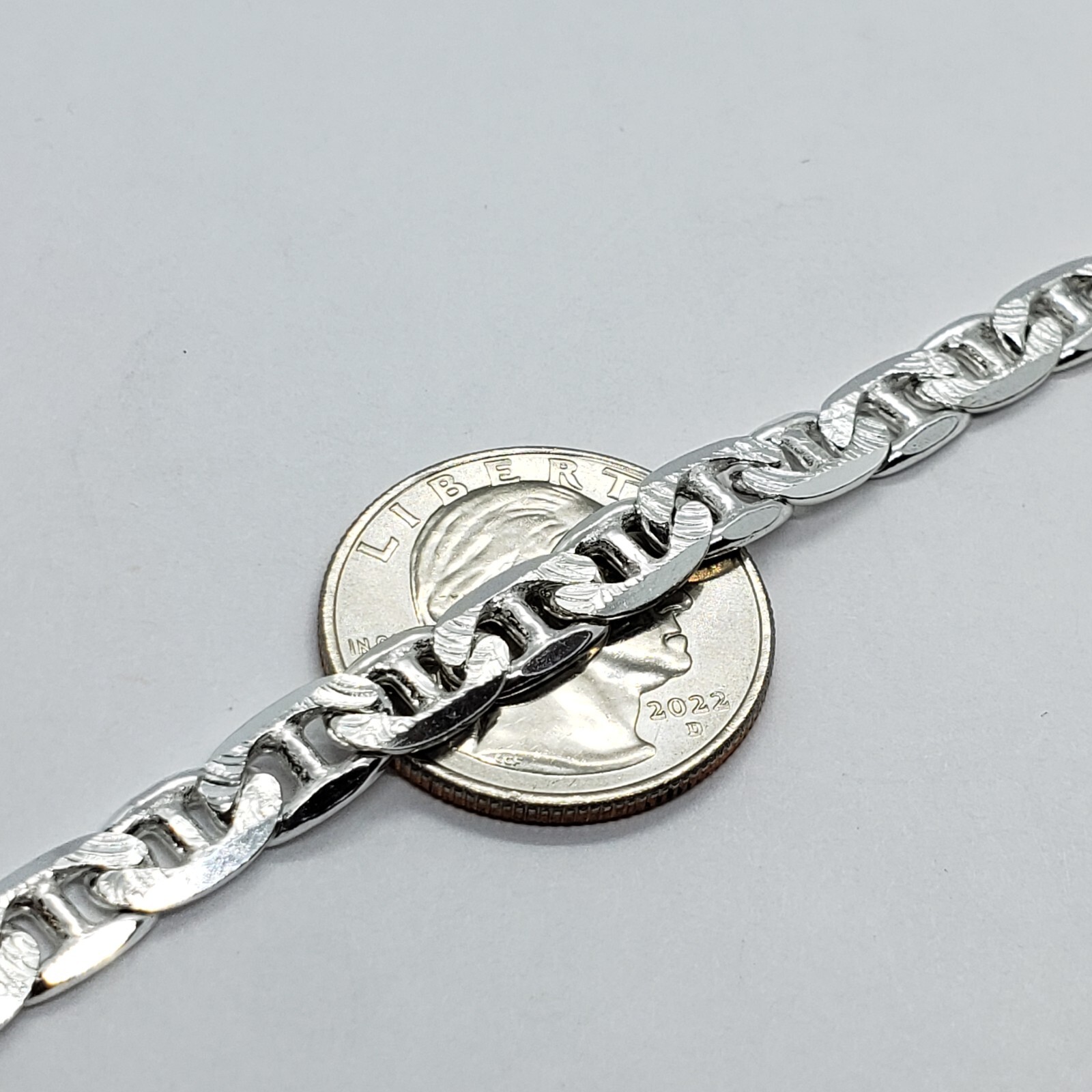 Sterling Silver D/C Flat Mariner Link Chain Necklace Bracelet 6.4 mm 7-30 inch