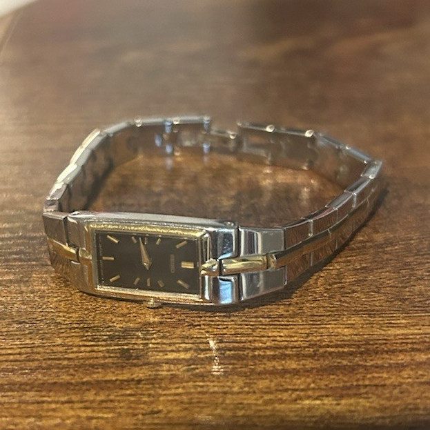 Seiko Women’s Rectangular Analog Wristwatch Black Dial Silver Metal Bracelet