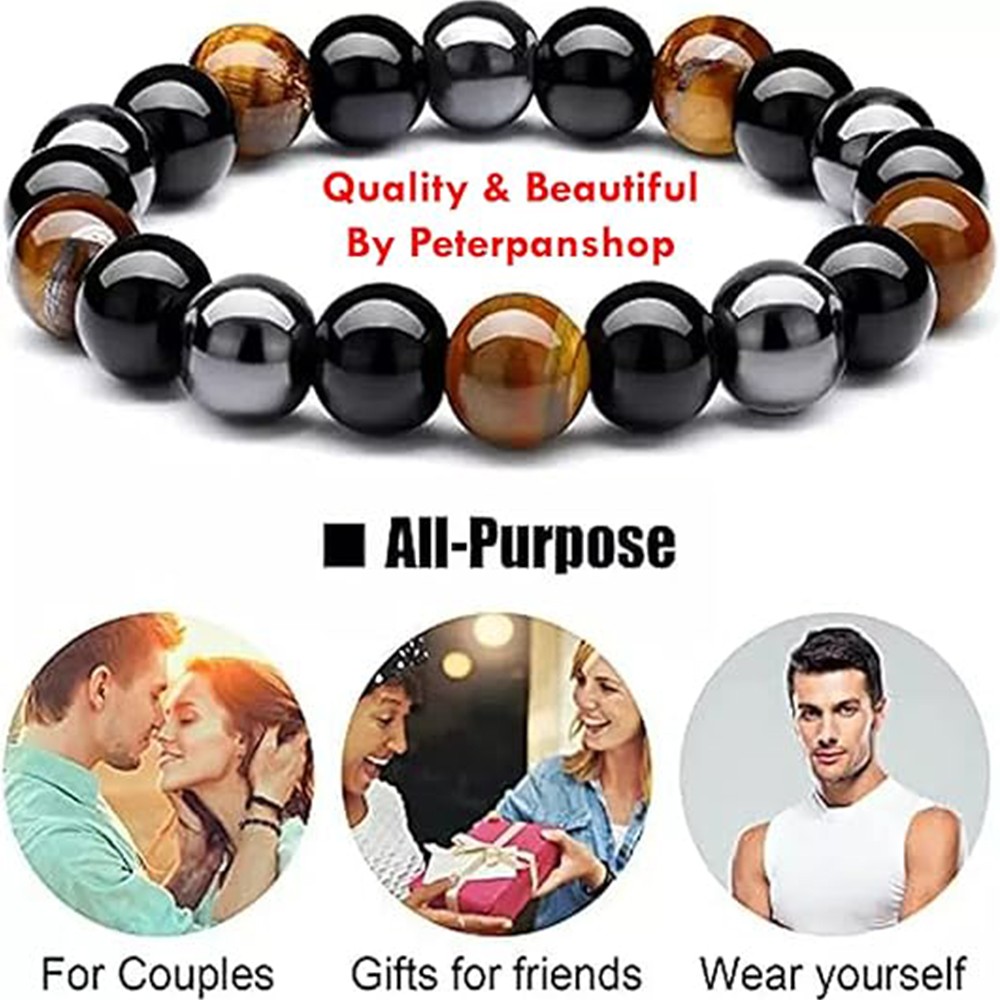 Natural Stone Hematite Tiger Eye Energy Healing Stretch Bracelet for Men Women