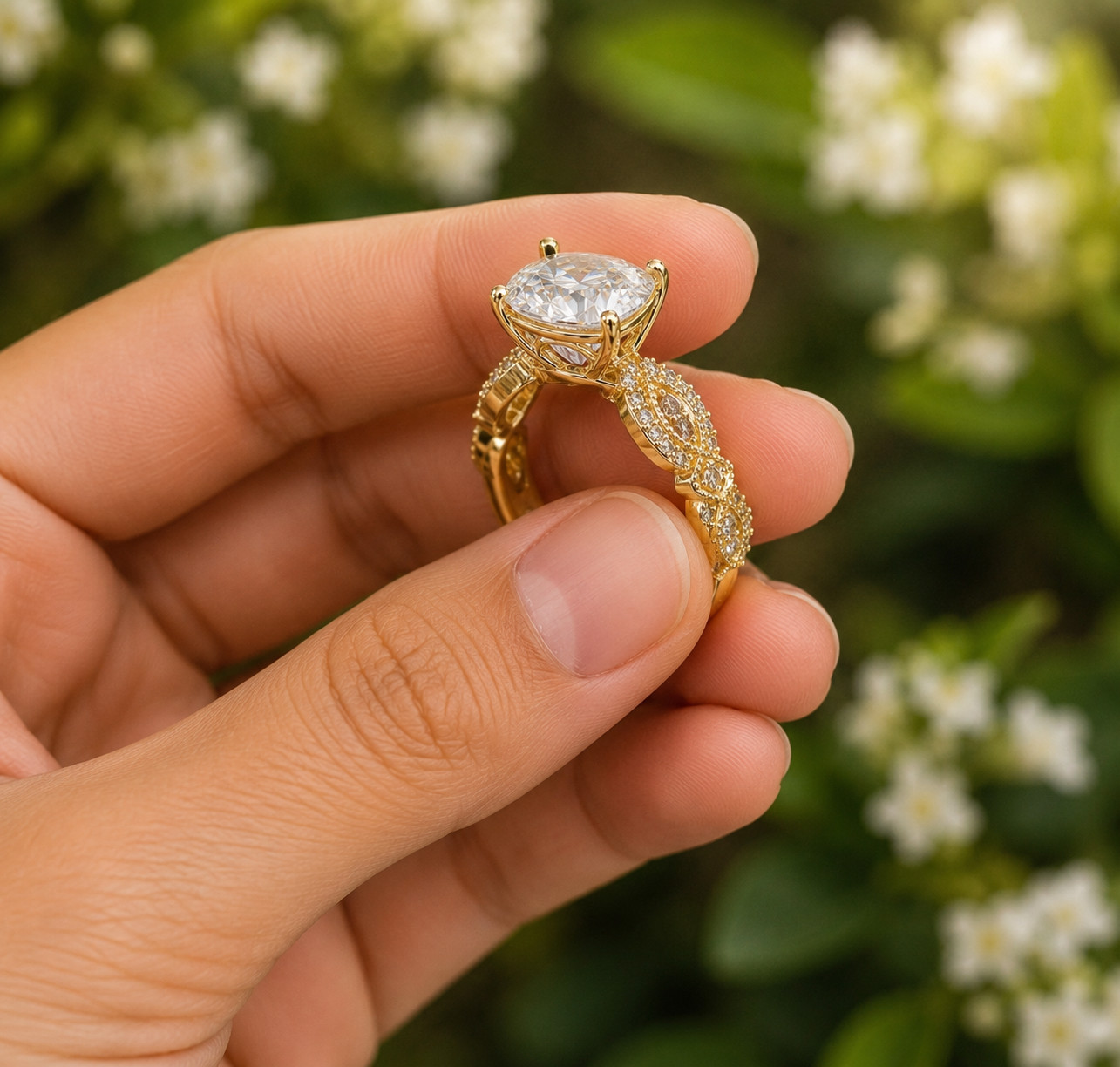 2Ct Lab Created Diamond Solitaire Engagement Ring 14K Yellow Gold Plated Silver