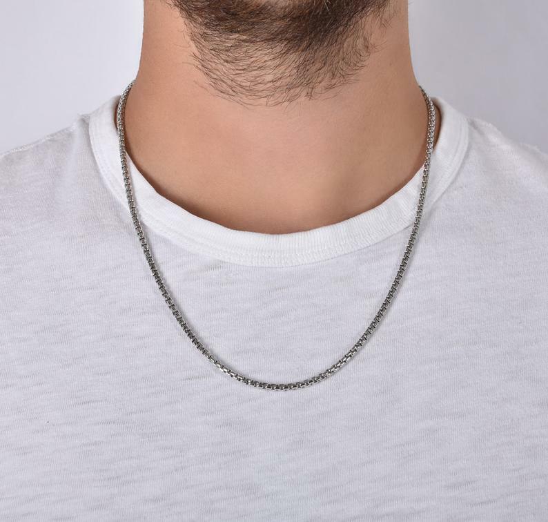 Men&Women’s 18K White Gold Filled 20 inch 2mm wide Round Box Chain Necklace F5KW