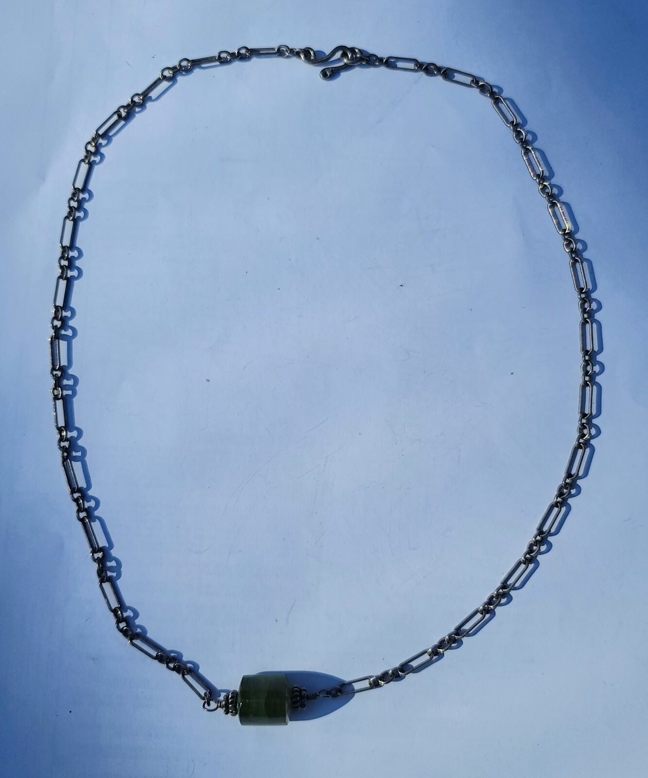 Vintage Sterling 925 Solid Silver Flourite Pendant Chain 17.75″ Necklace 3mm W