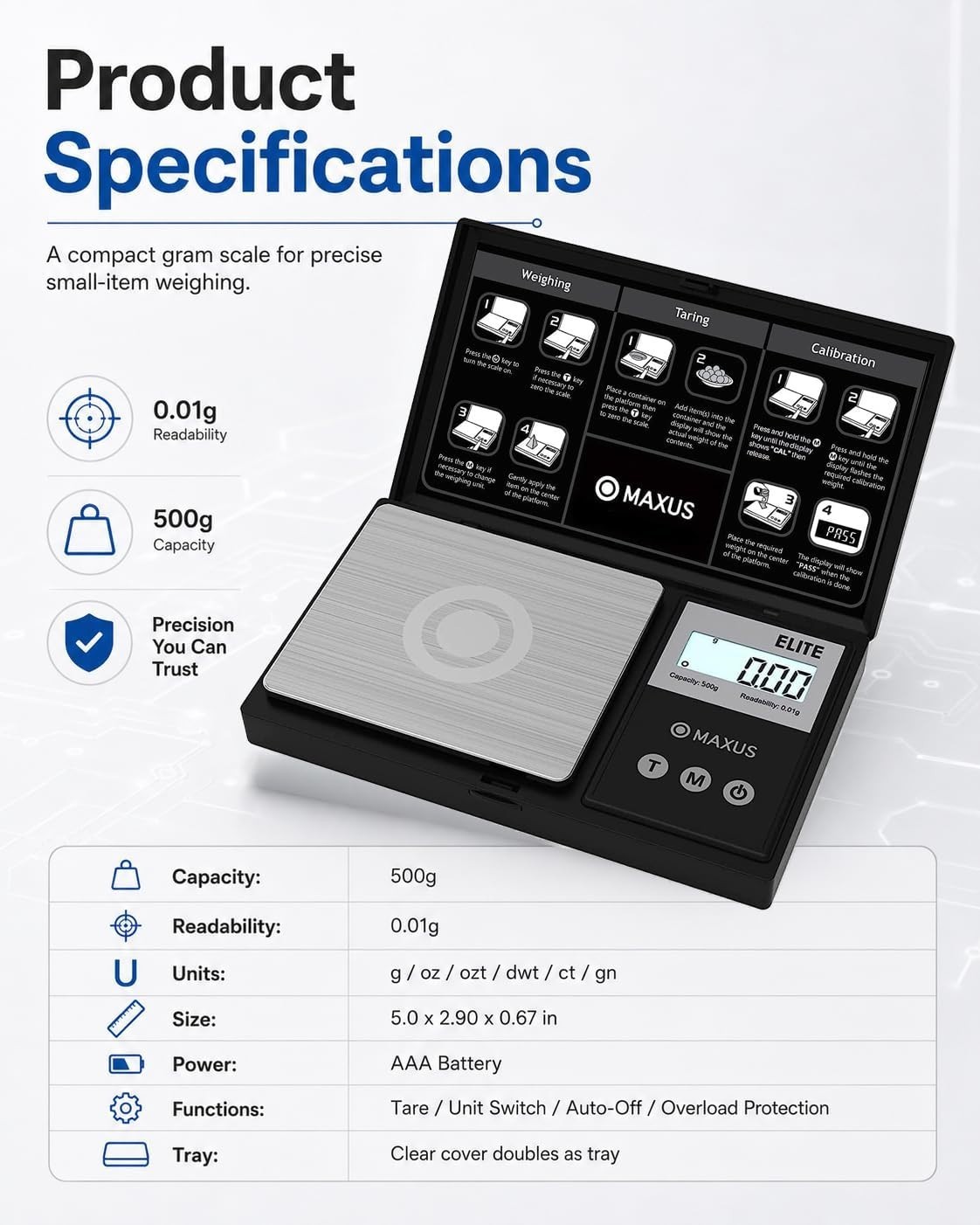 High Precision 500g Pocket Gram Scale – 0.01g Accuracy, Lightweight & Compact