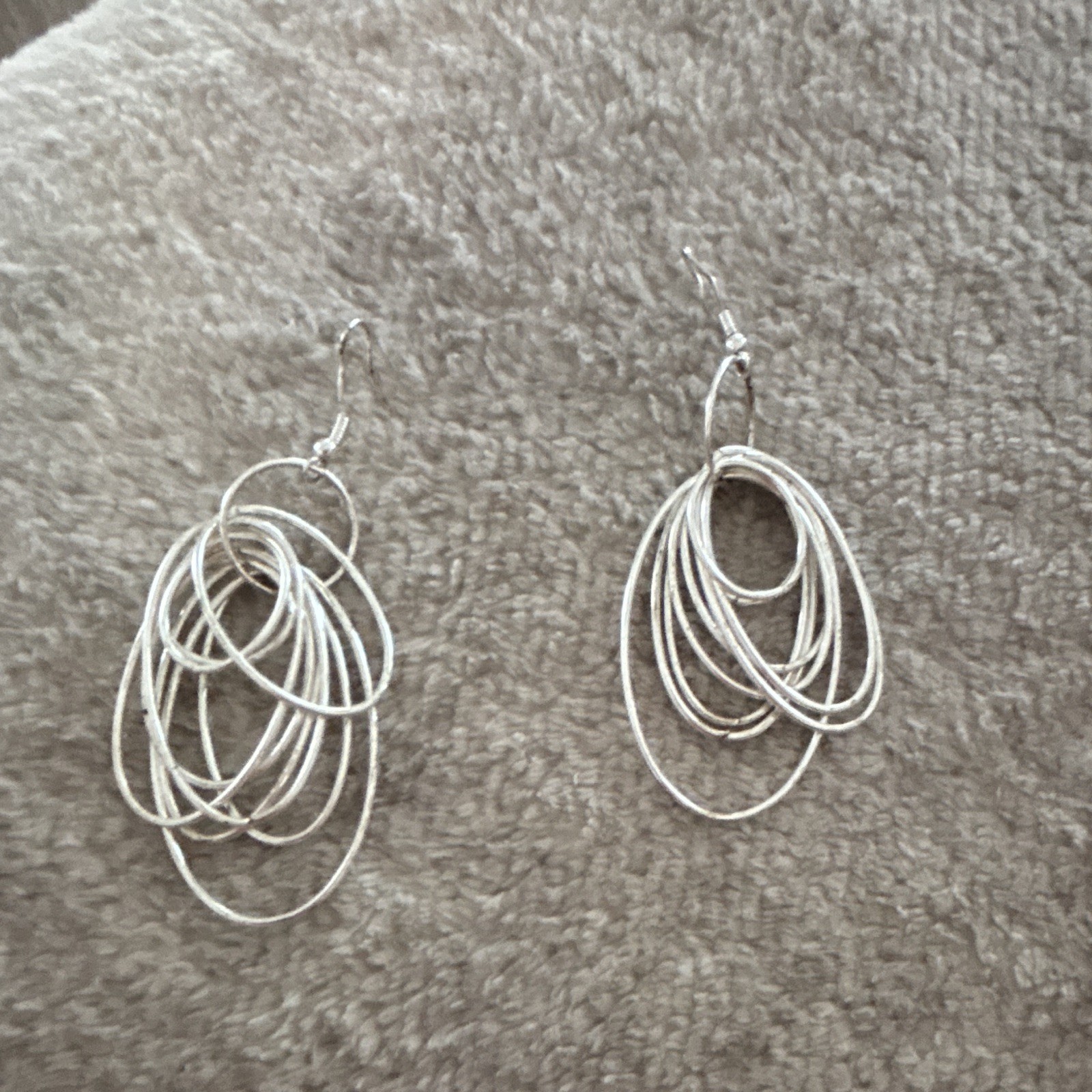 Silver Tone Multi Oval Hoop Dangle Drop Earrings French Wire Metal Nickel-Free