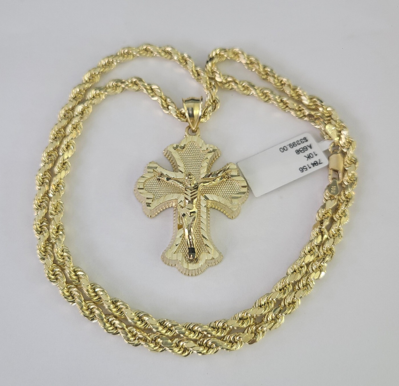 REAL 10k Jesus Crucifix Cross Charm Rope Chain Pendant 4mm Necklace Set 18″-28″