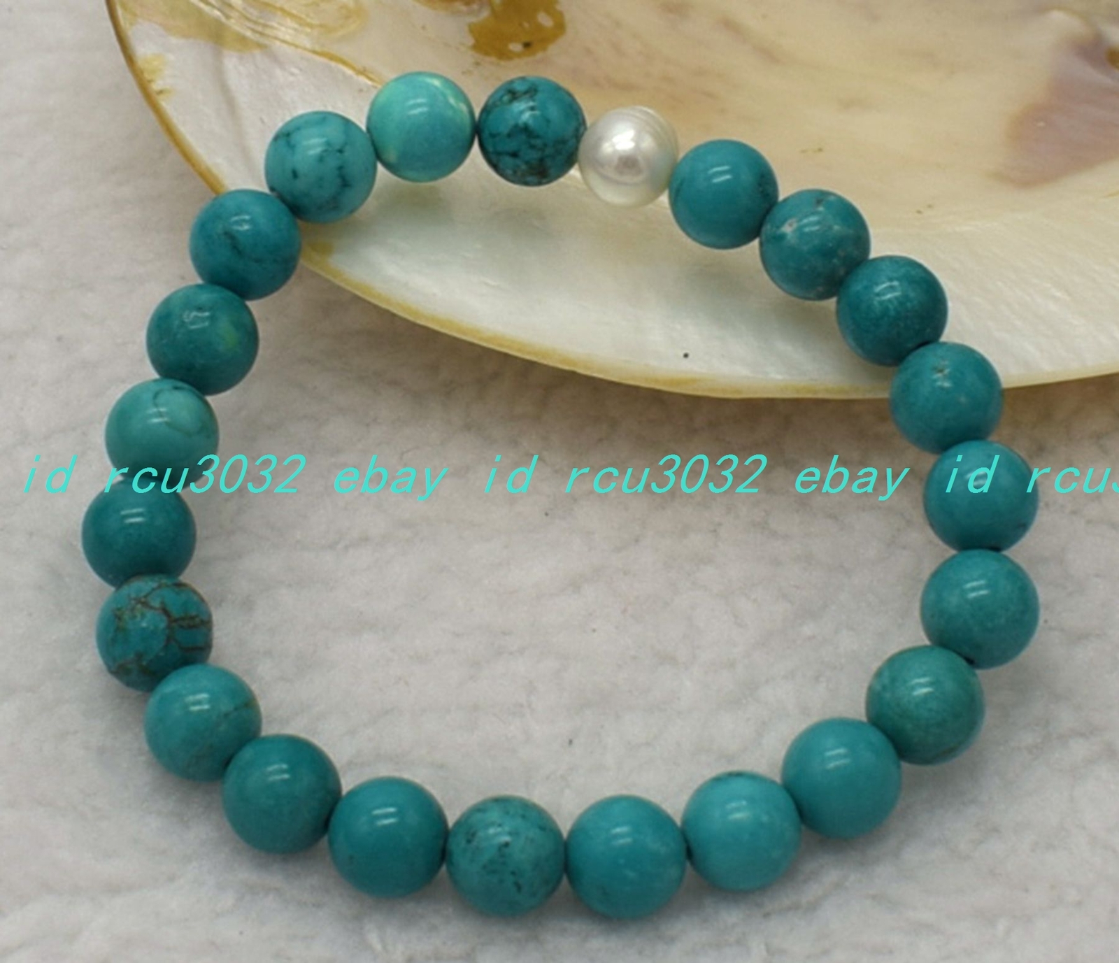 8mm Blue Turquoise White Pearl Round Beads Gemstone Earrings Bracelet 7.5in Set