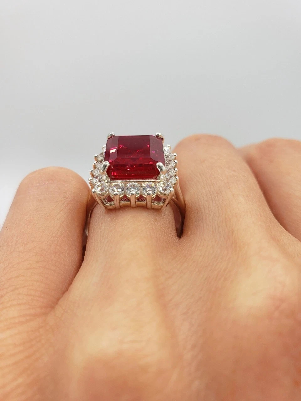 6.80 Ct Emerald Cut Natural Ruby & Diamond Wedding Ring 14K White Gold Sz 7