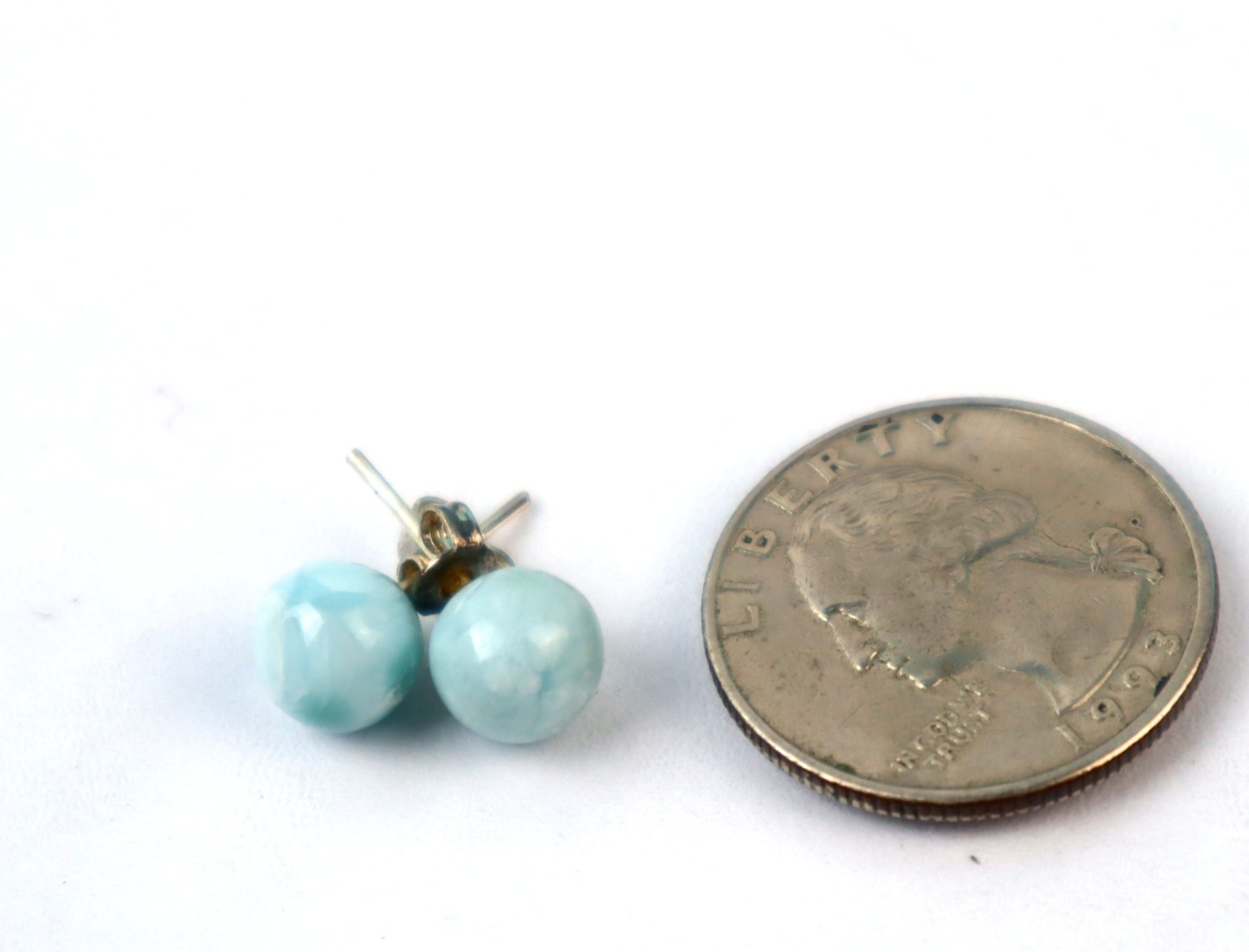 Genuine Dominican Blue Larimar Unique 925 Sterling Silver Earrings 0.4 Inch 1.9g