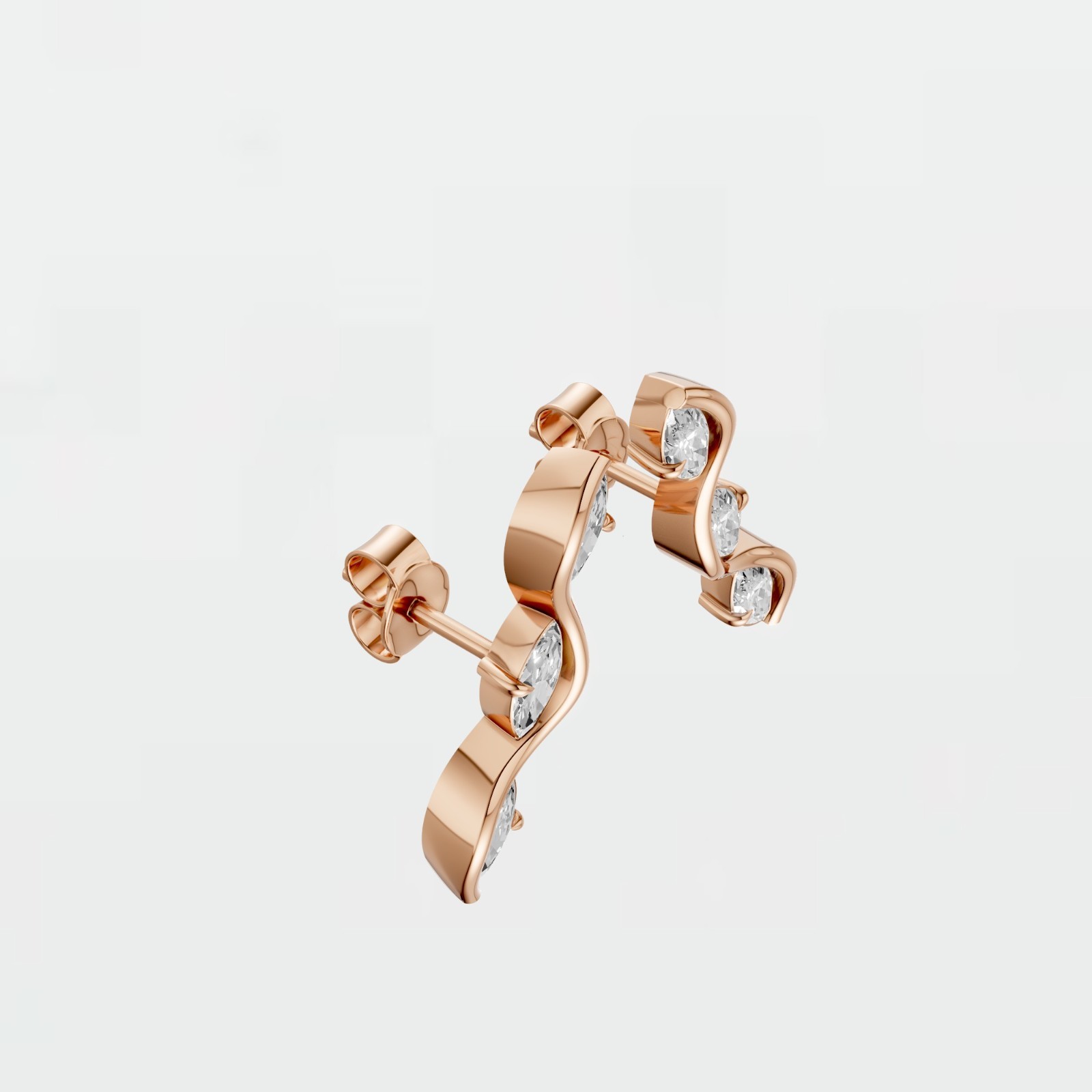 Ear Crawler Climber Stud Earrings Marquise Lab Grown Diamond Prong Setting