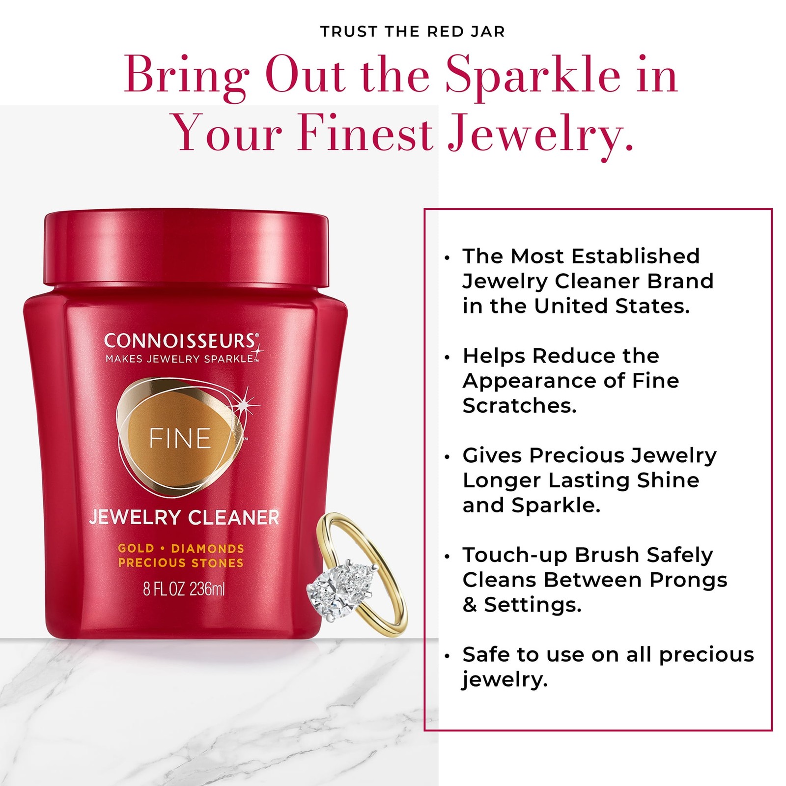 Fine Jewelry Cleaner Solution Gold Diamonds Platinum & Gemstones 8 fl oz