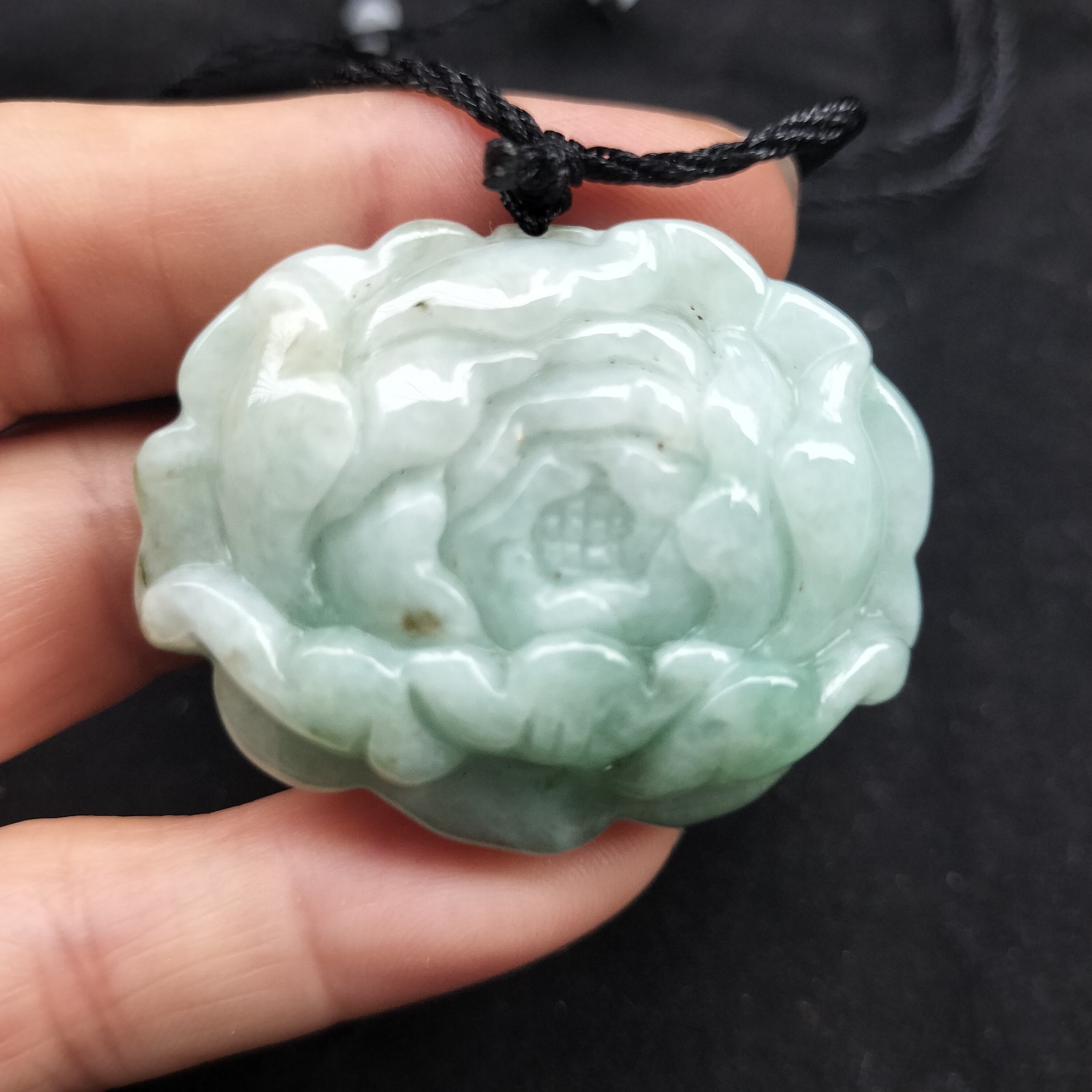Certified Green Lavender Natural Type A Jade Jadeite Carved Flower 富贵花开 Pendant