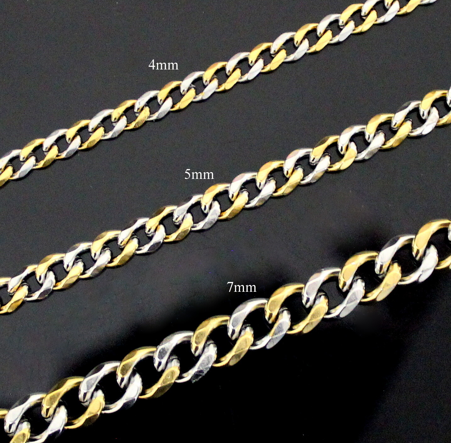 Cuban Curb Link Two Tone Plated Stainless Steel 16″- 24″ Men Women Necklace